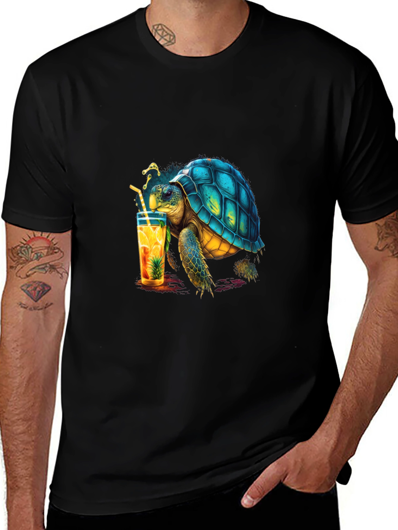Variant 10 of Turtle Sipping Juice Black T-Shirt