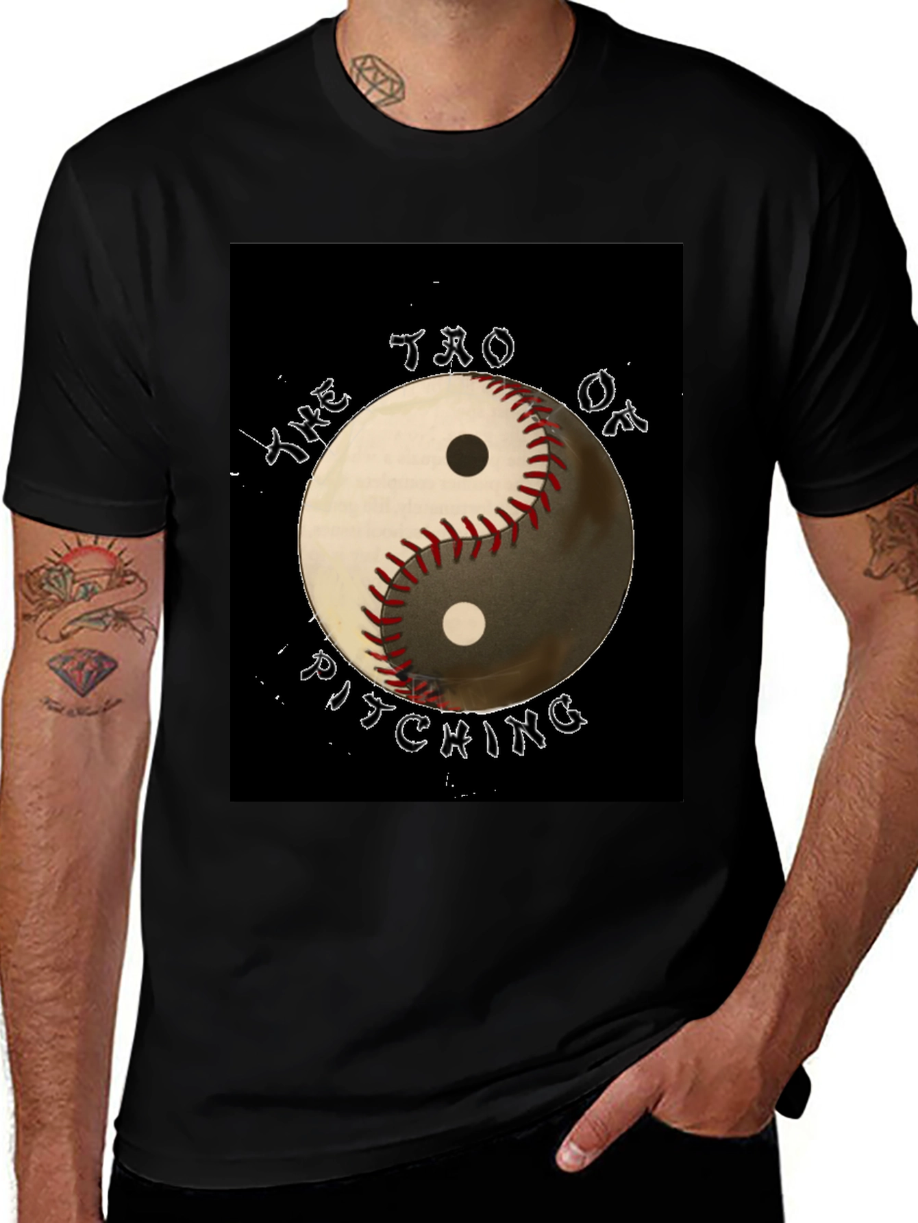 Variant 4 of Yin Yang Baseball T-Shirt - Tao of Pitching Graphic Tee