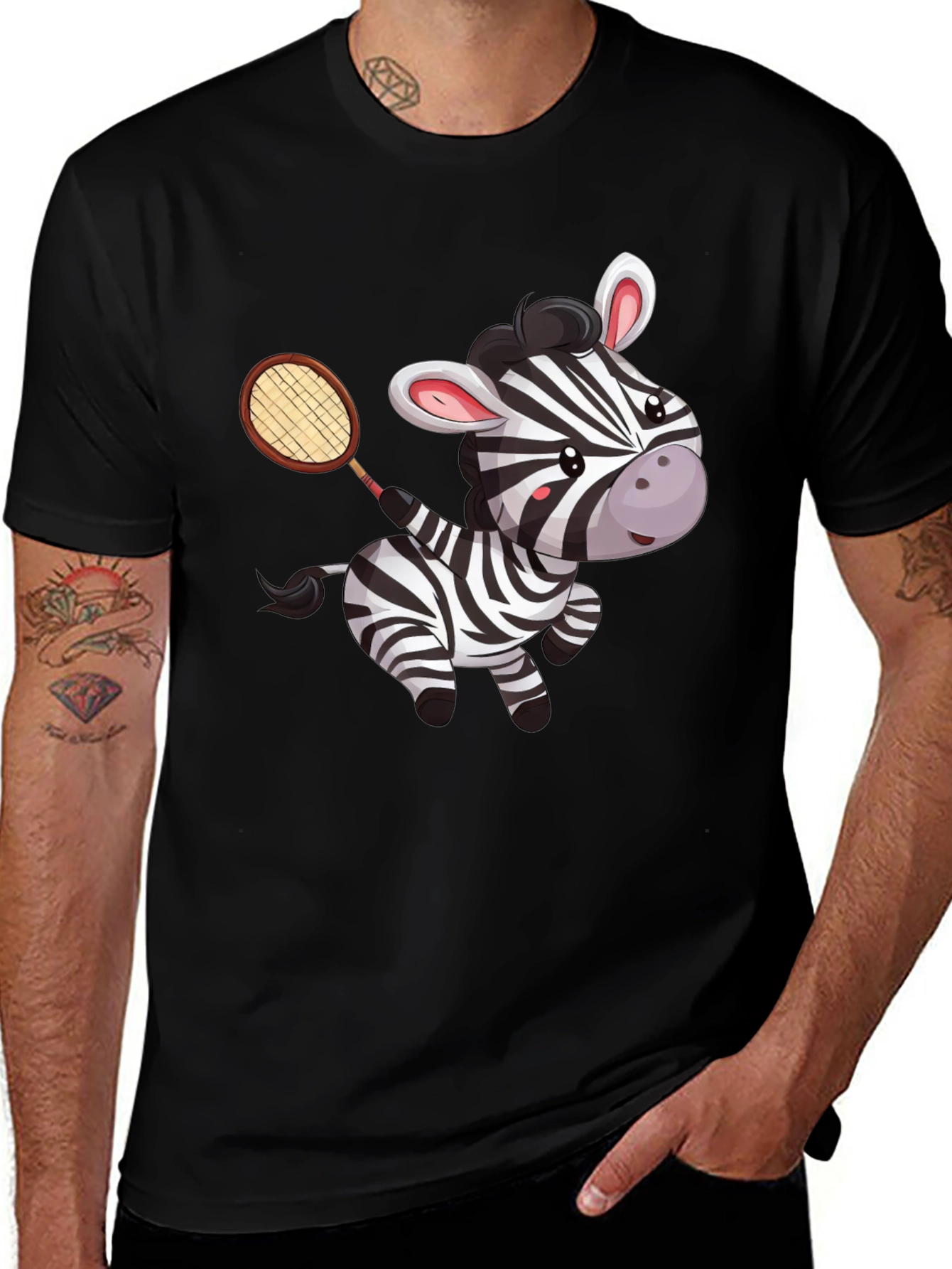 Variant 20 of Zebra Tennis Player Black T-Shirt