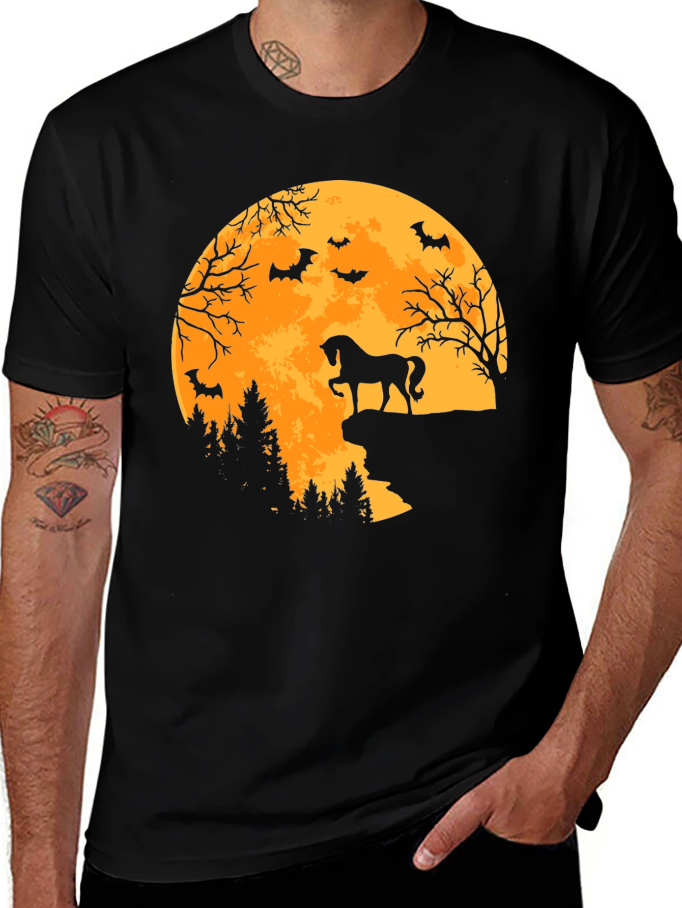 Black Halloween Horse Moon T-Shirt main image