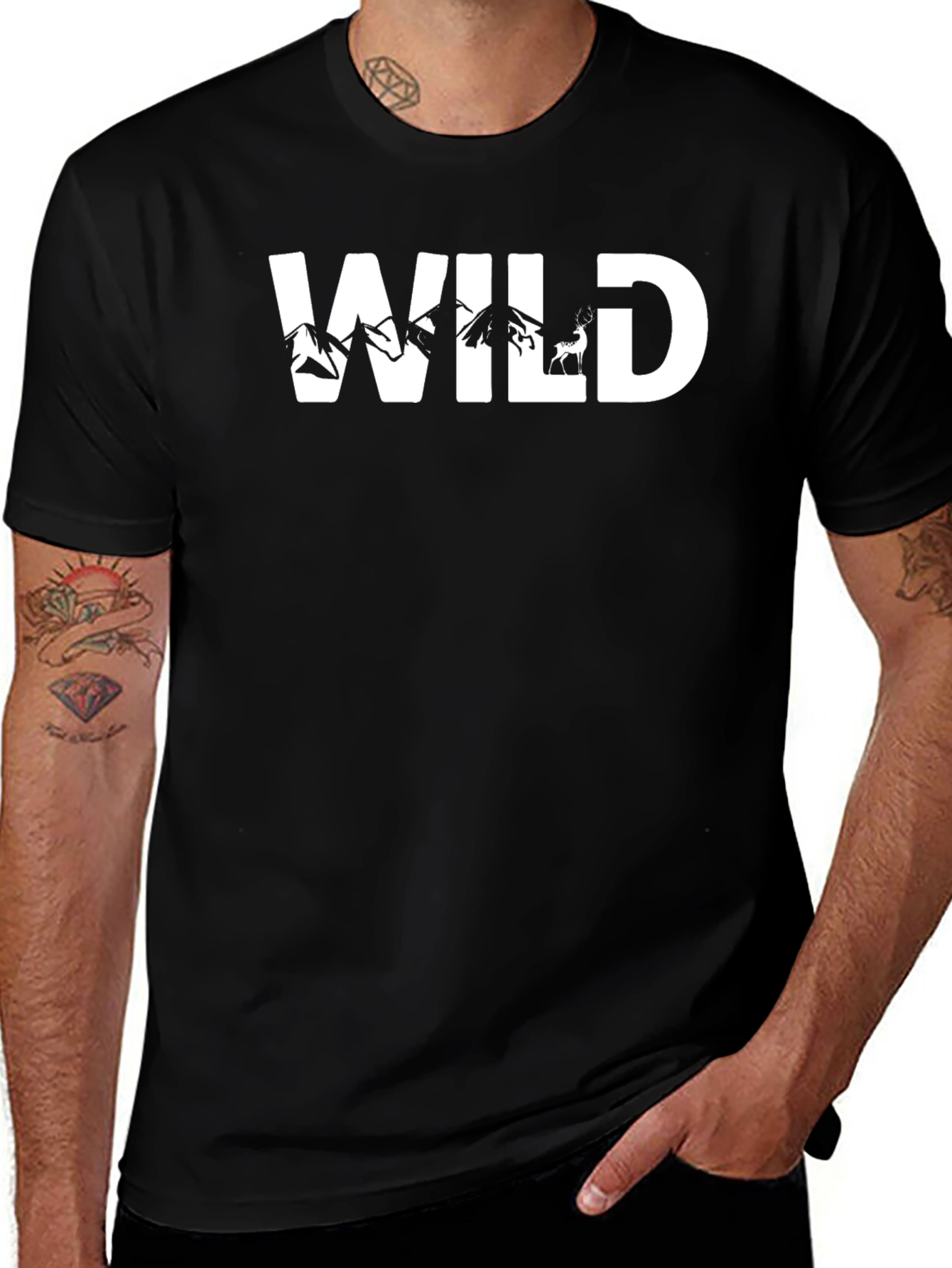 Variant 9 of Wild Graphic Print Black T-Shirt for Men