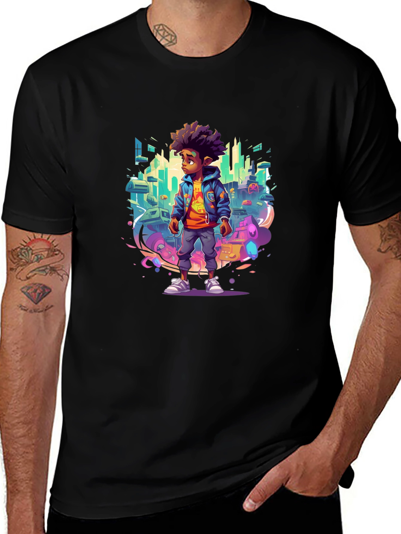 Variant 3 of Graphic Tee - Afro Kid in Cityscape