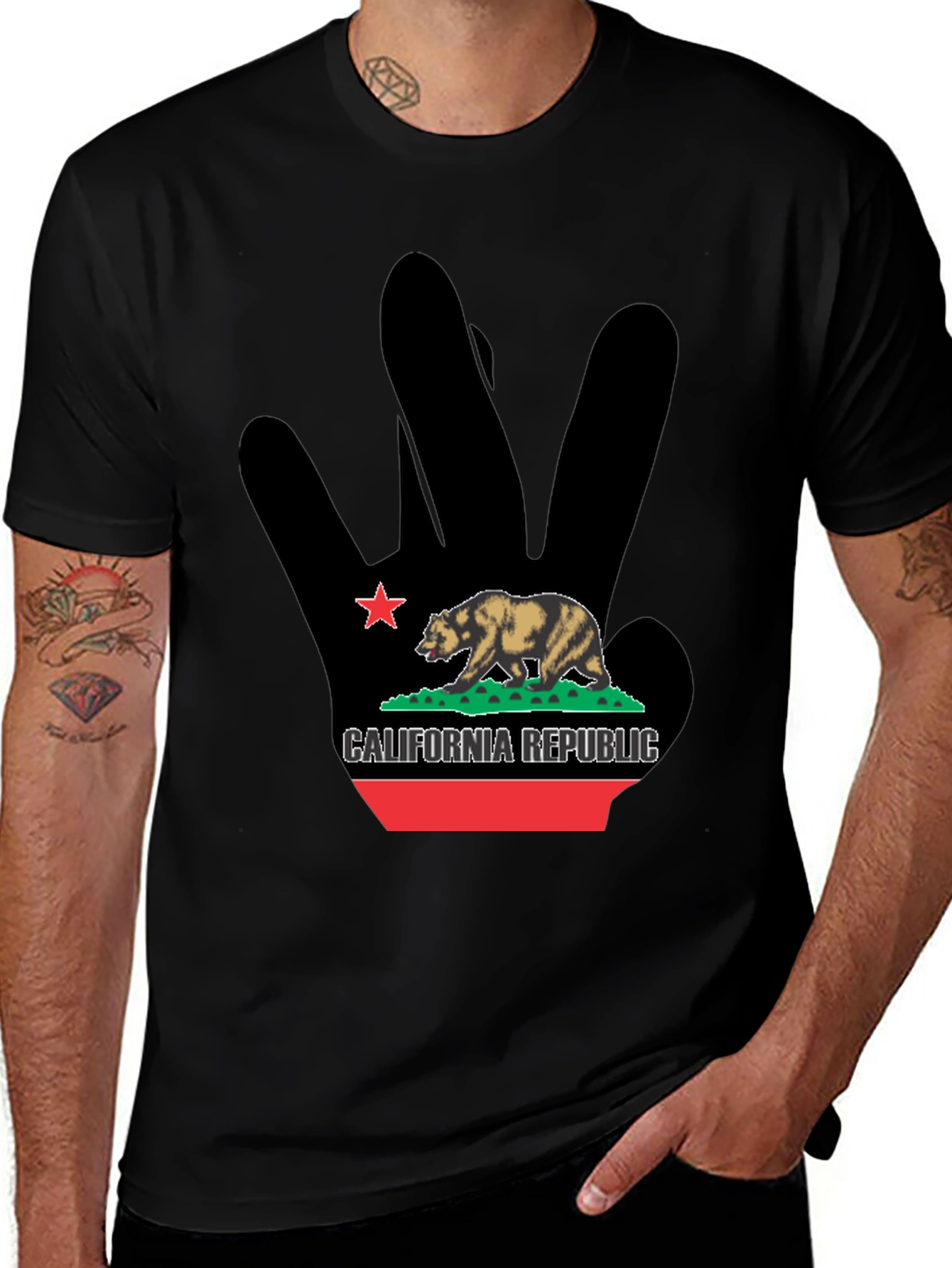 California Republic Bear Black Graphic T-Shirt