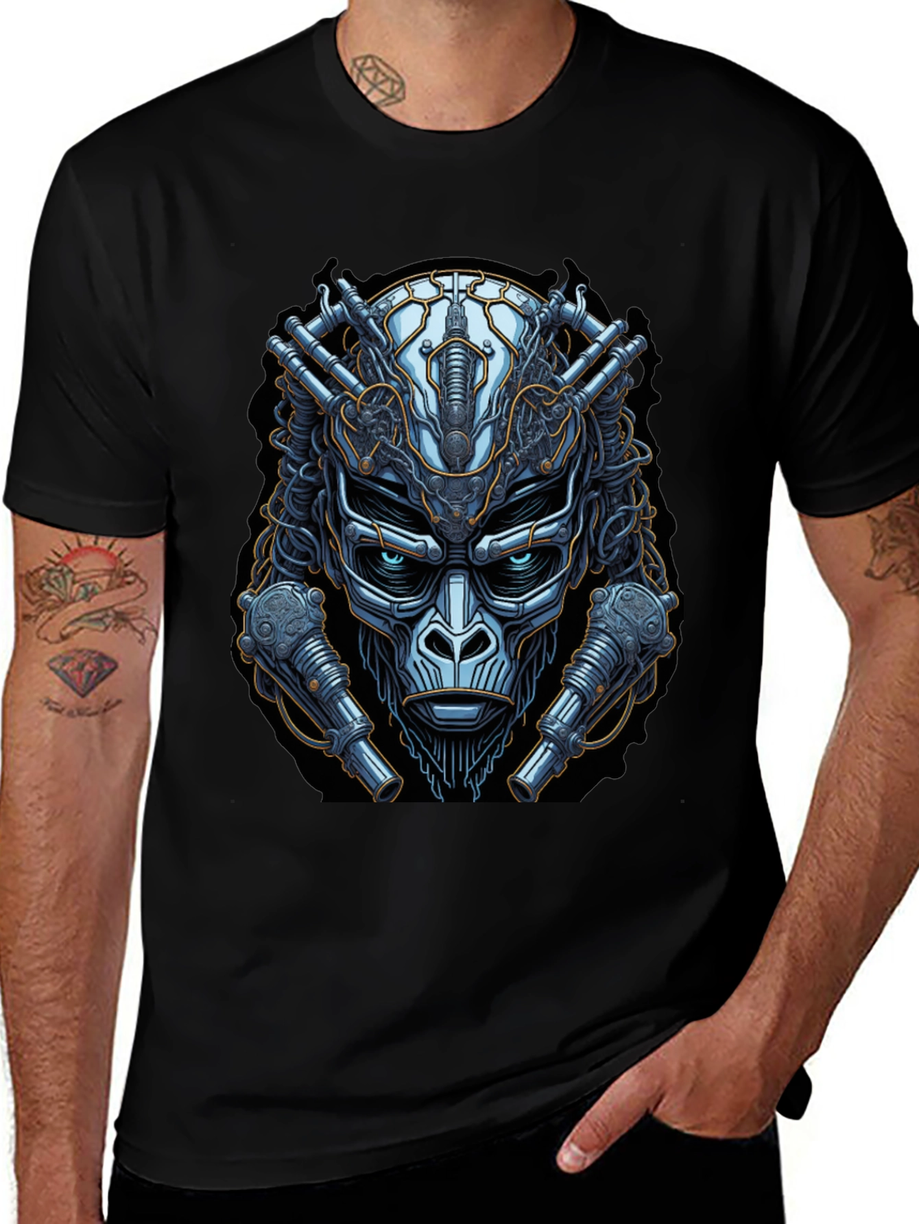 Cyberpunk Gorilla Graphic Tee - Futuristic Ape Design