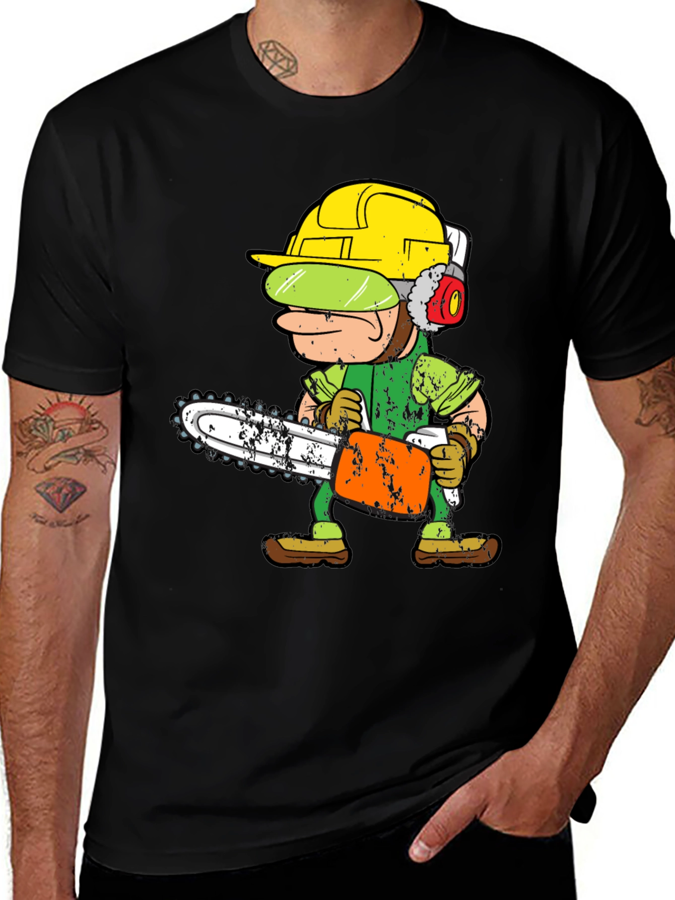 Variant 15 of Funny Cartoon Chainsaw Lumberjack Graphic Tee
