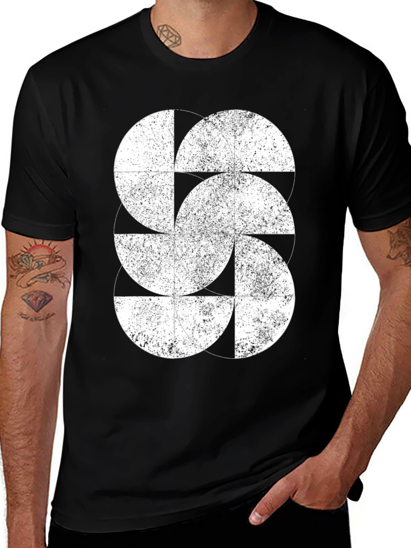 Variant 7 of Abstract Geometric Circle Design Black T-Shirt
