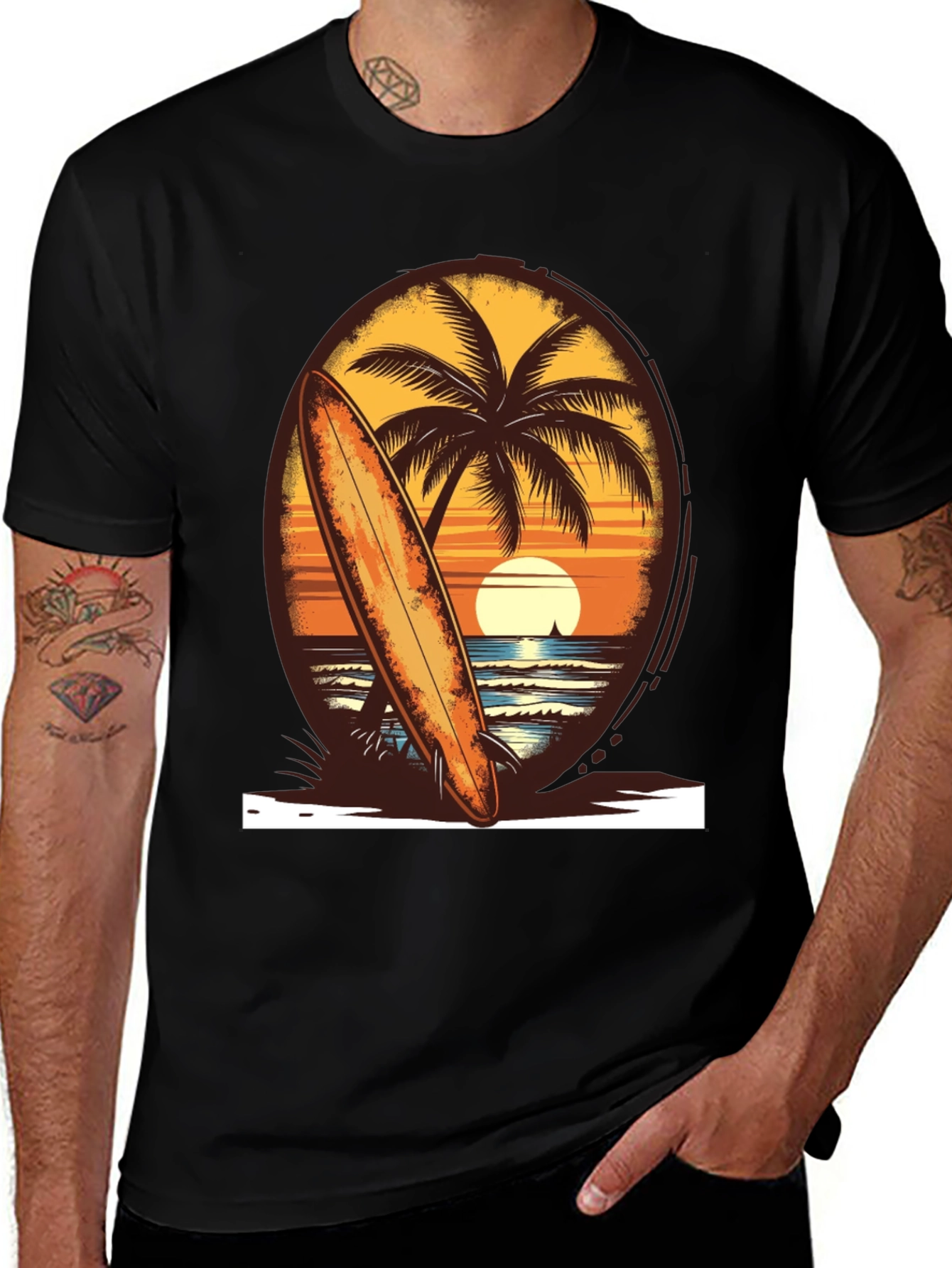 Variant 2 of Sunset Surfboard Tee - Beach Vibes
