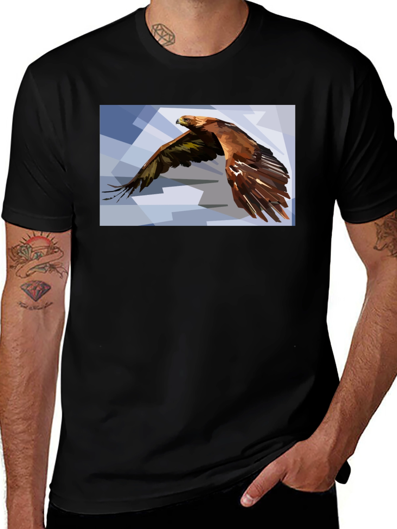 Variant 24 of Geometric Eagle Graphic Black T-Shirt