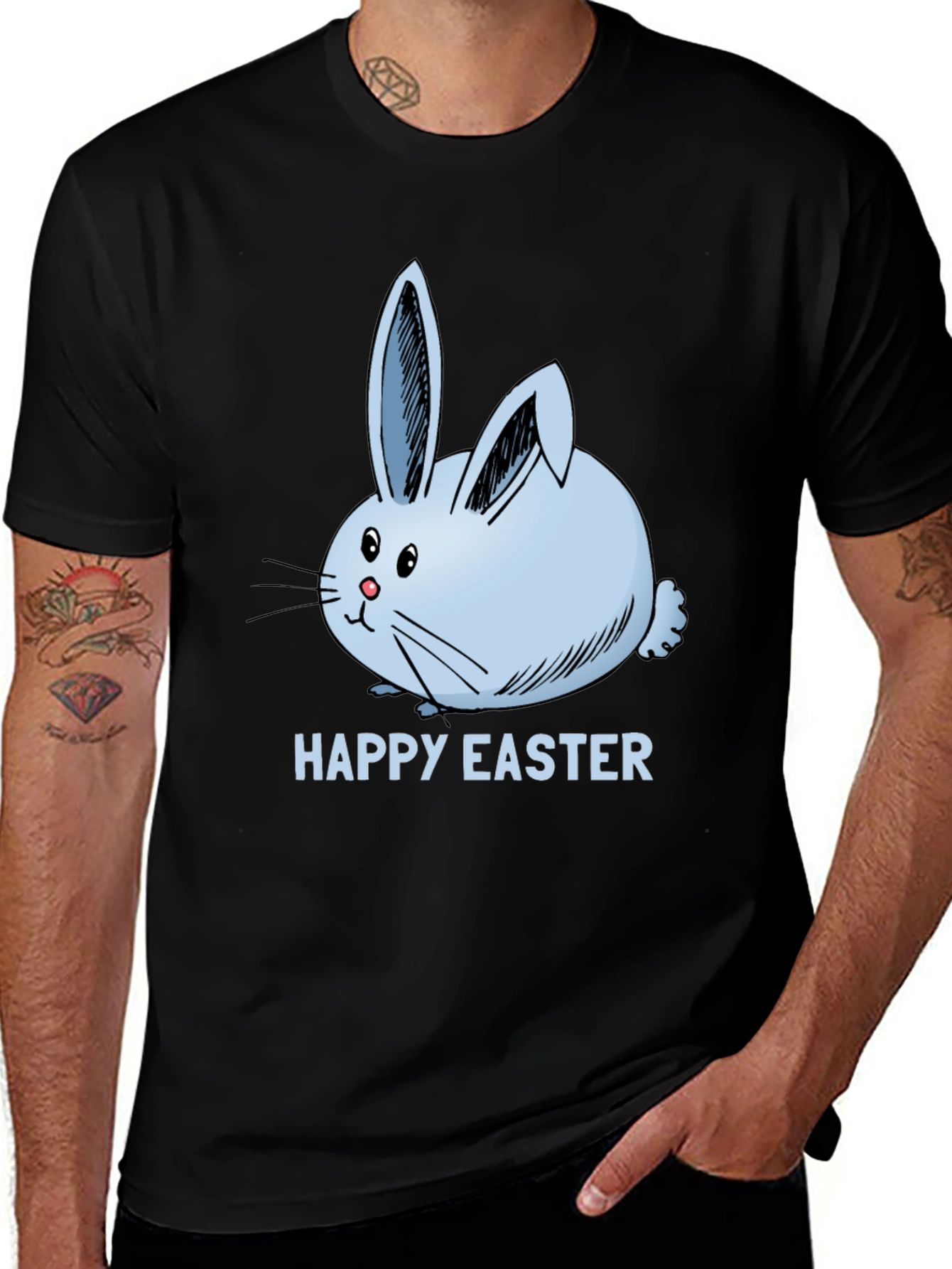 Variant 5 of Happy Easter Bunny T-Shirt Black Cotton