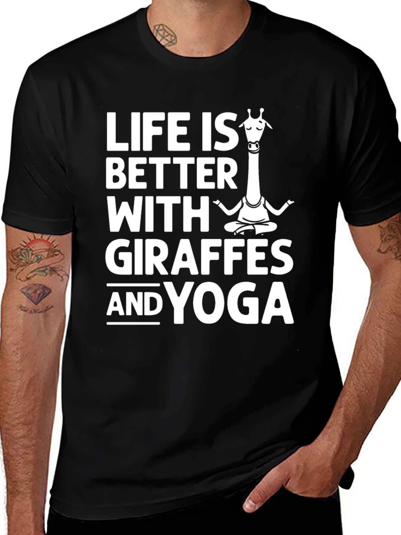 Variant 2 of Giraffe Yoga T-Shirt - Life is Better With Giraffes & Yoga