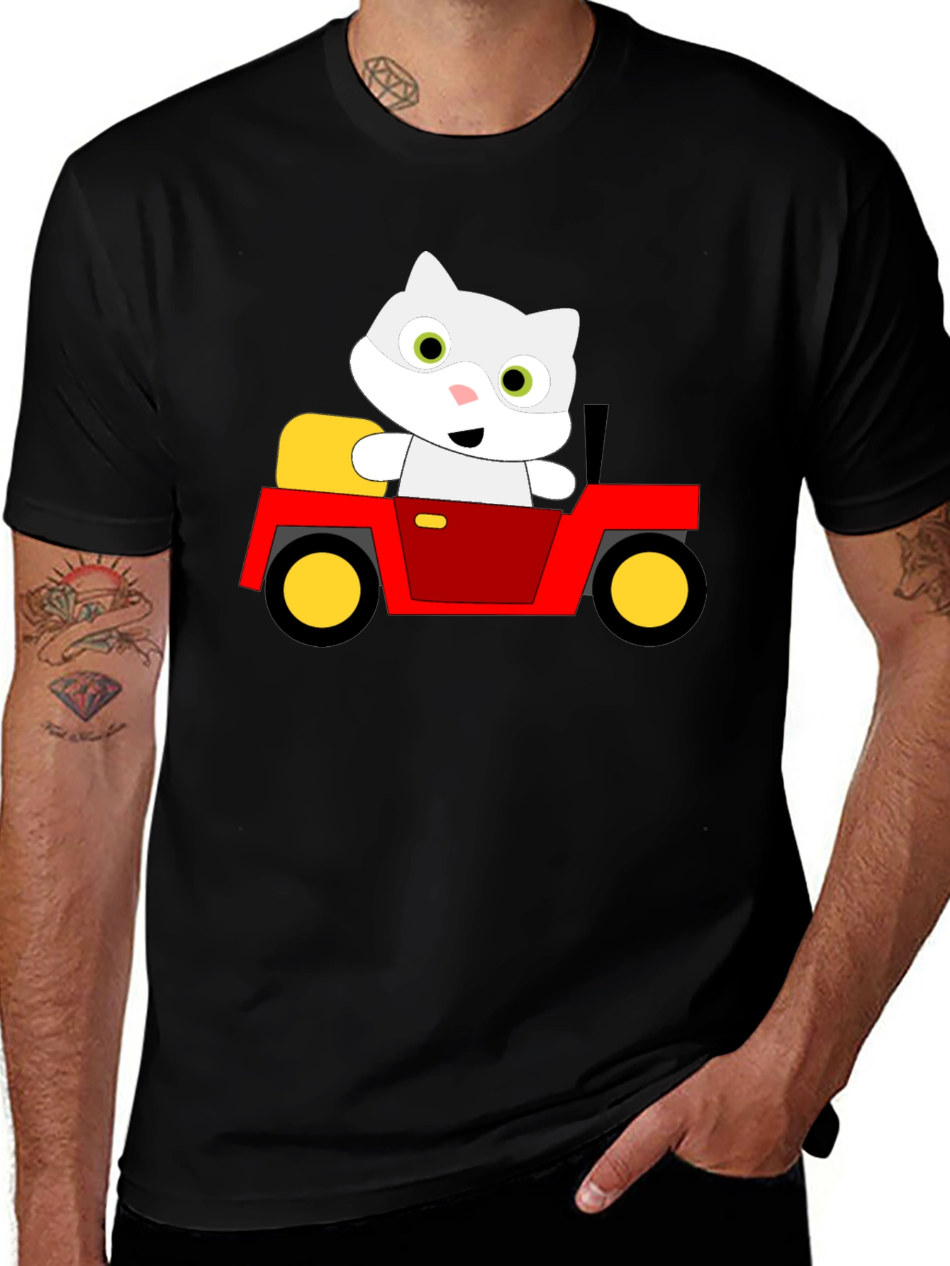 Variant 12 of Cute Cartoon Cat in Car Graphic T-Shirt