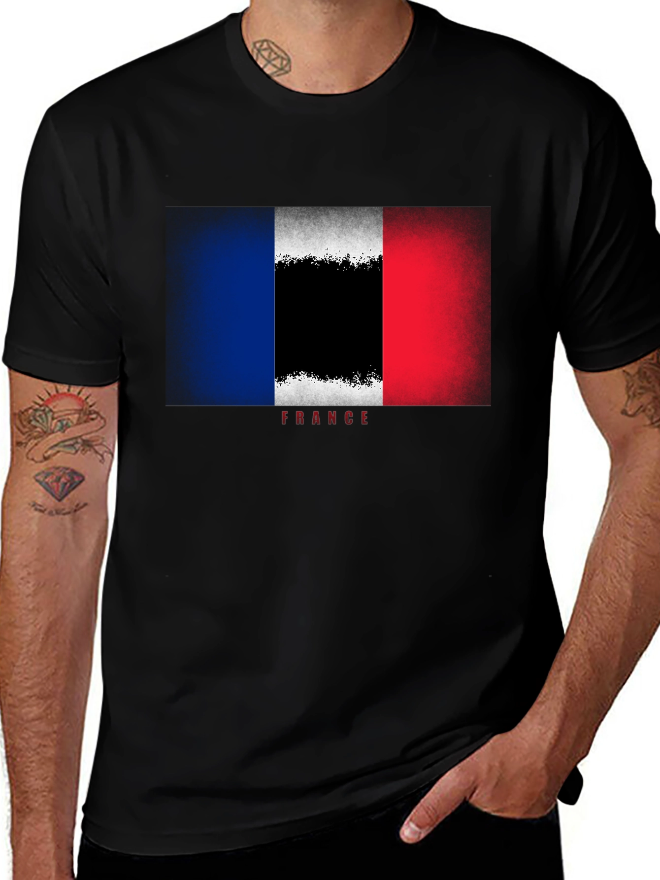 France Flag Graphic Tee - Stylish Black T-Shirt