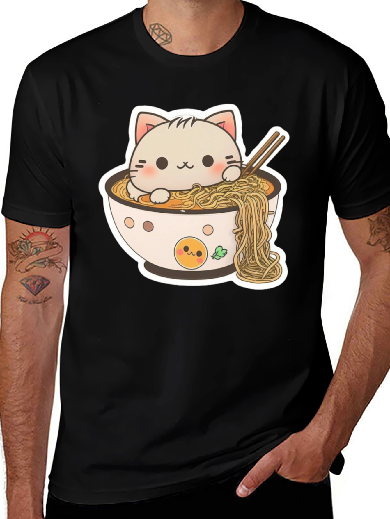Variant 21 of Cute Cat Ramen Bowl Graphic T-Shirt