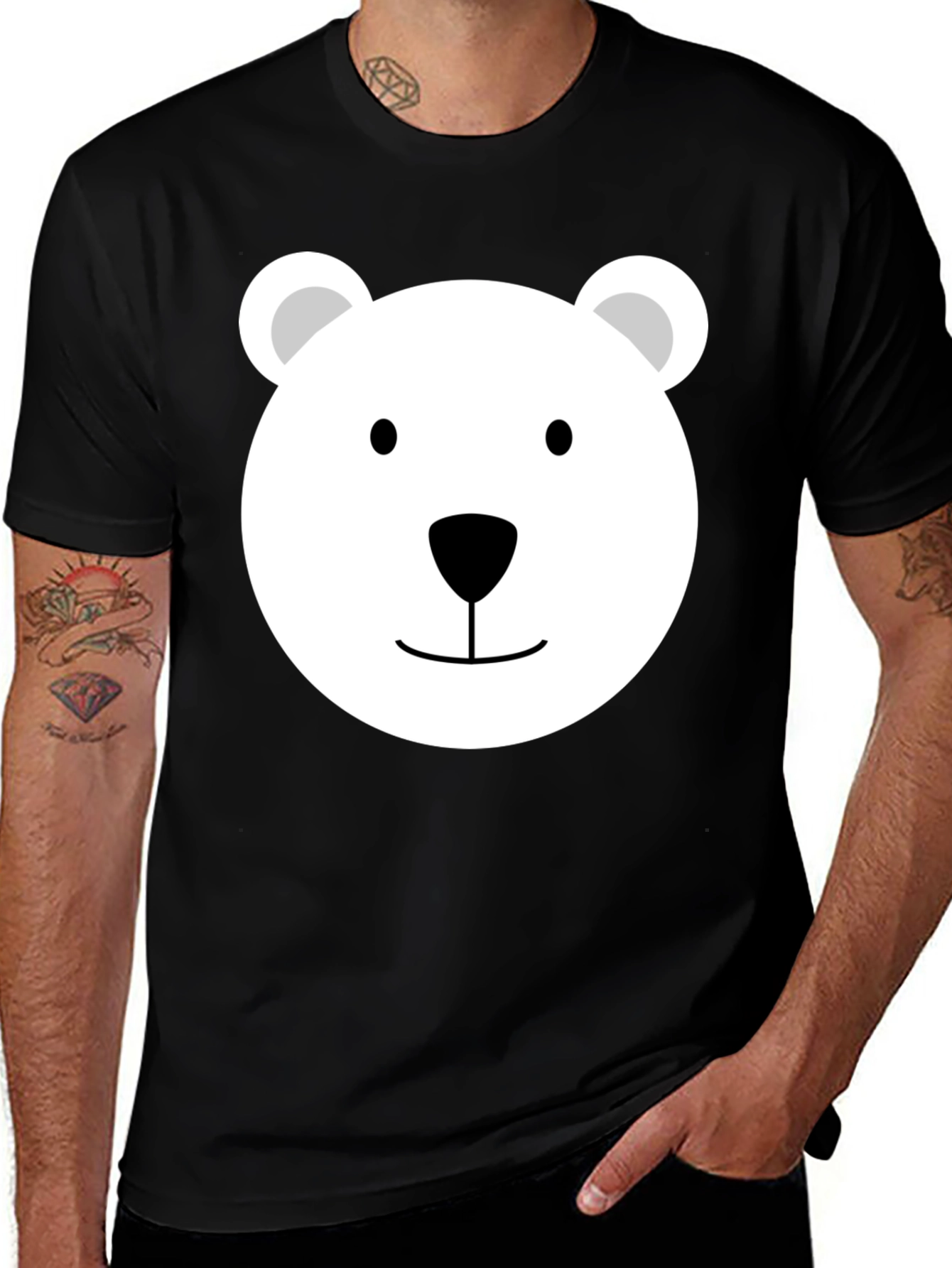 Variant 26 of Cute Polar Bear Face Graphic Tee - Black T-Shirt