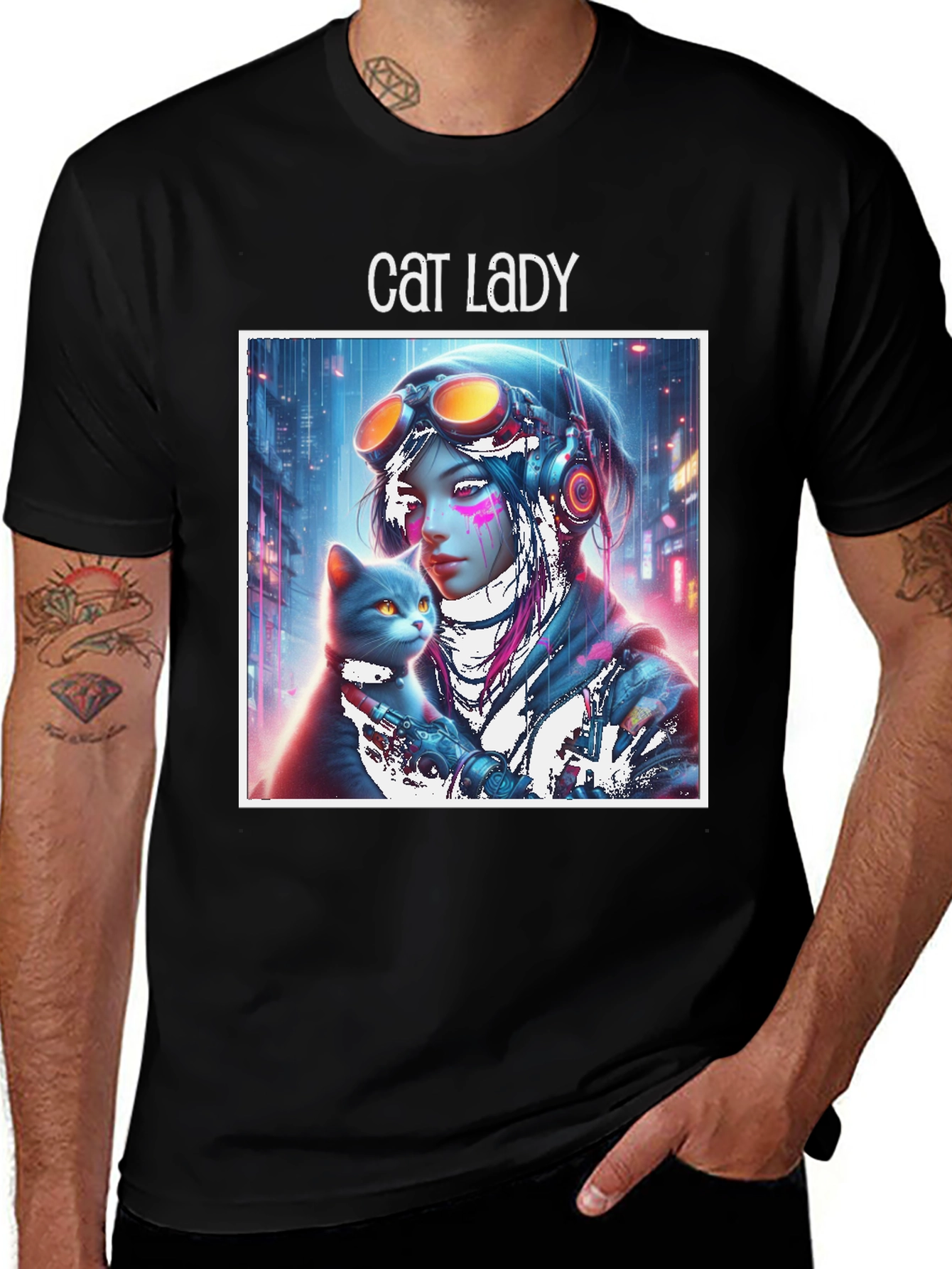 Variant 16 of Cat Lady Graphic Tee - Sci-Fi Style, Soft Cotton