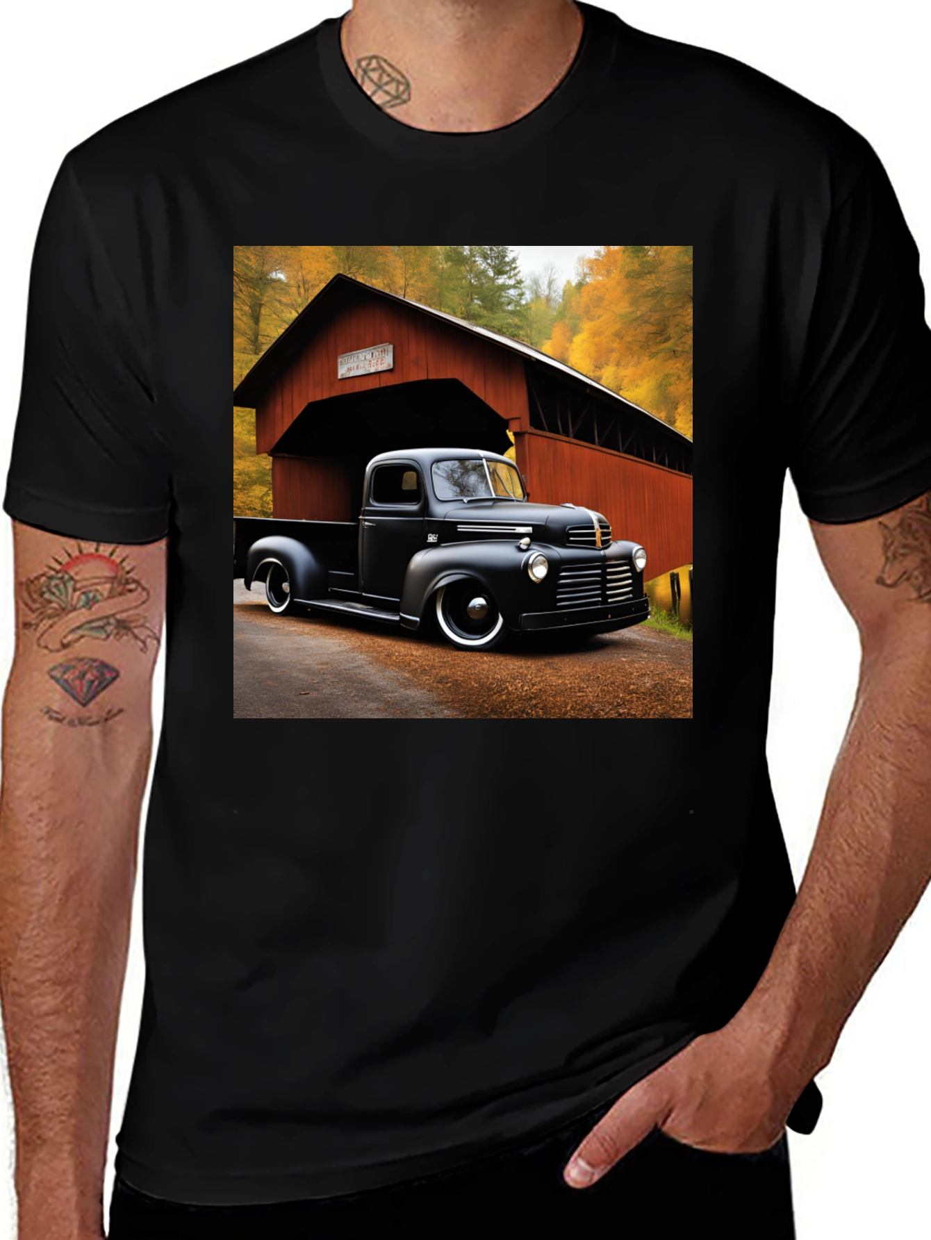 Variant 23 of Classic Truck T-Shirt - Covered Bridge Backdrop