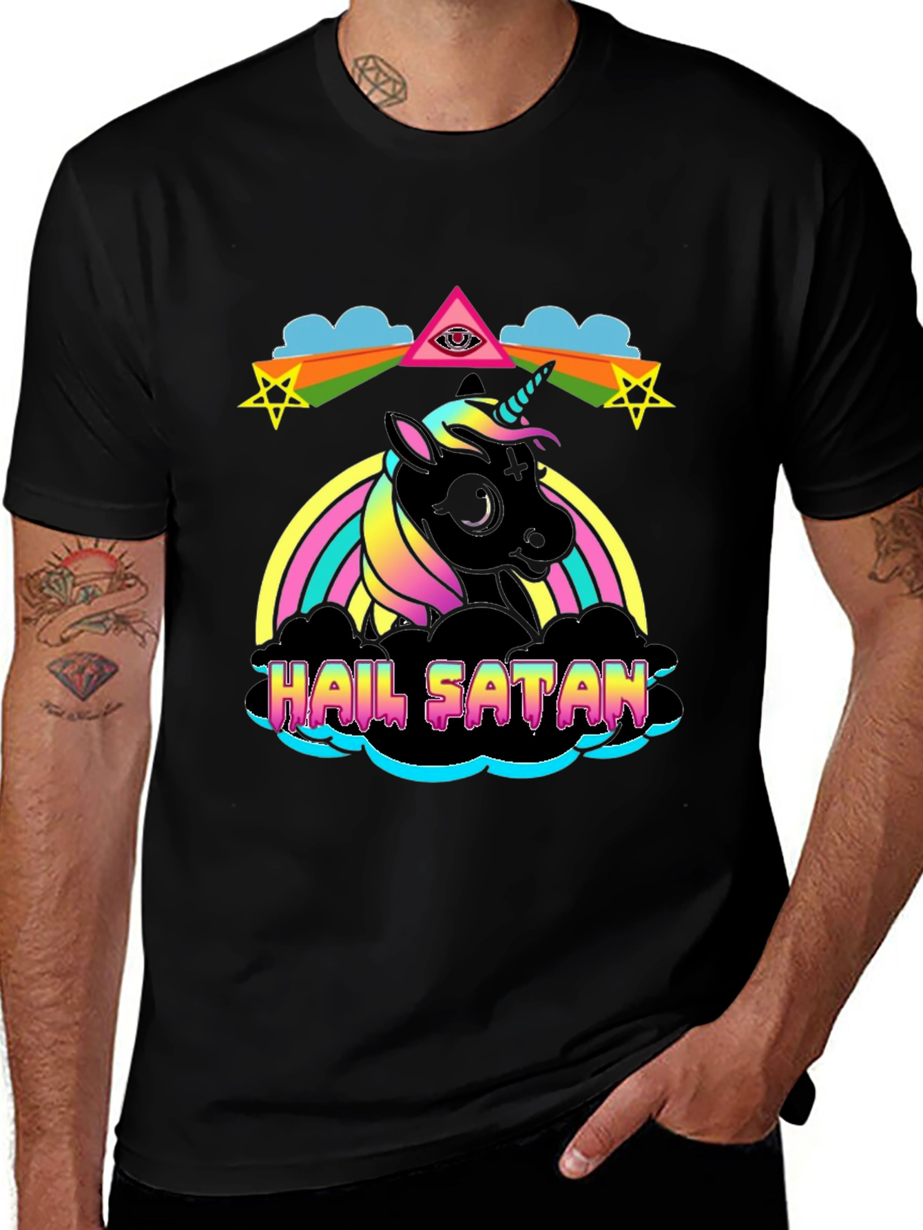 Variant 21 of Hail Satan Unicorn T-Shirt - Graphic Print Tee
