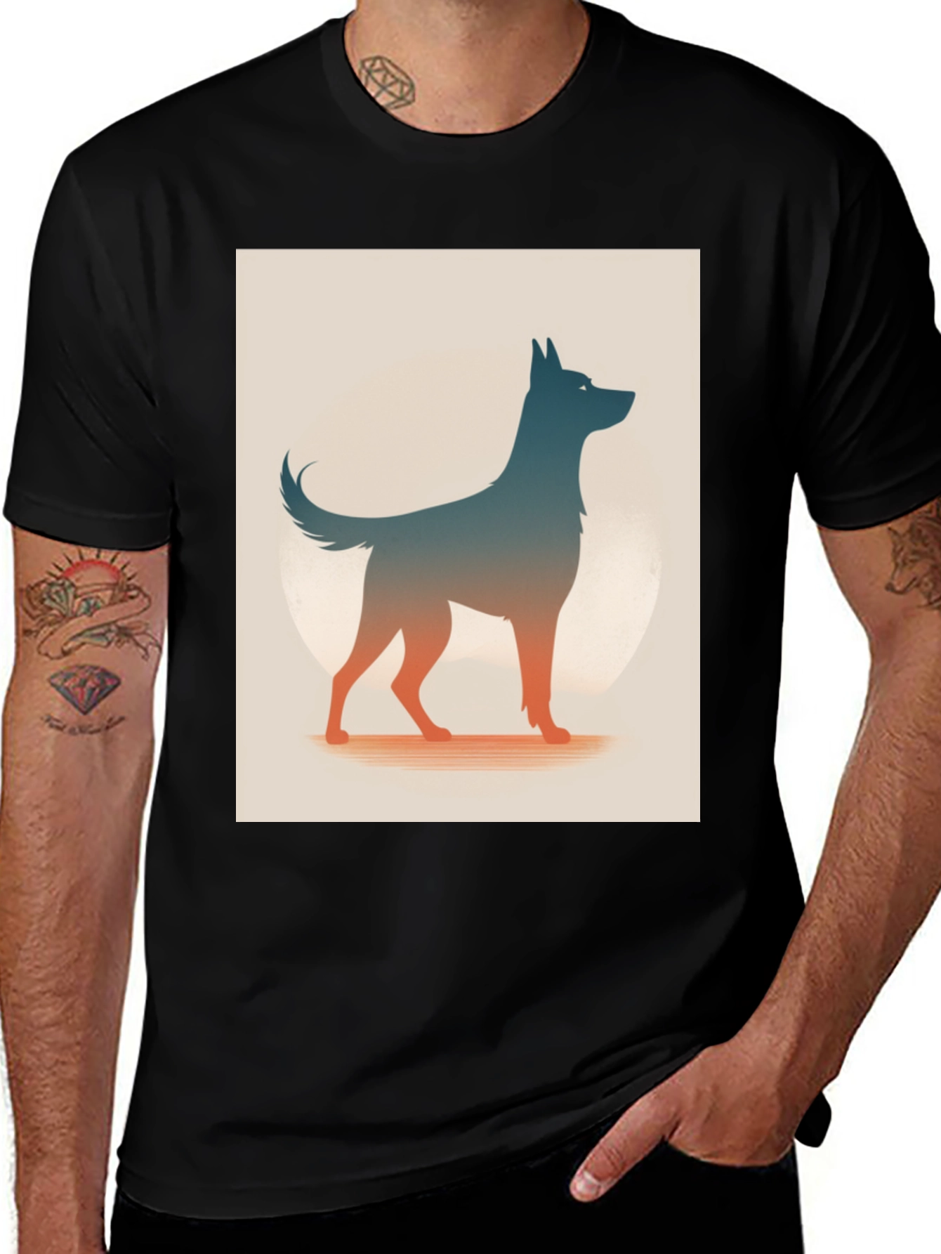 Variant 5 of Gradient Dog Graphic Tee - Cool Canine Silhouette Shirt