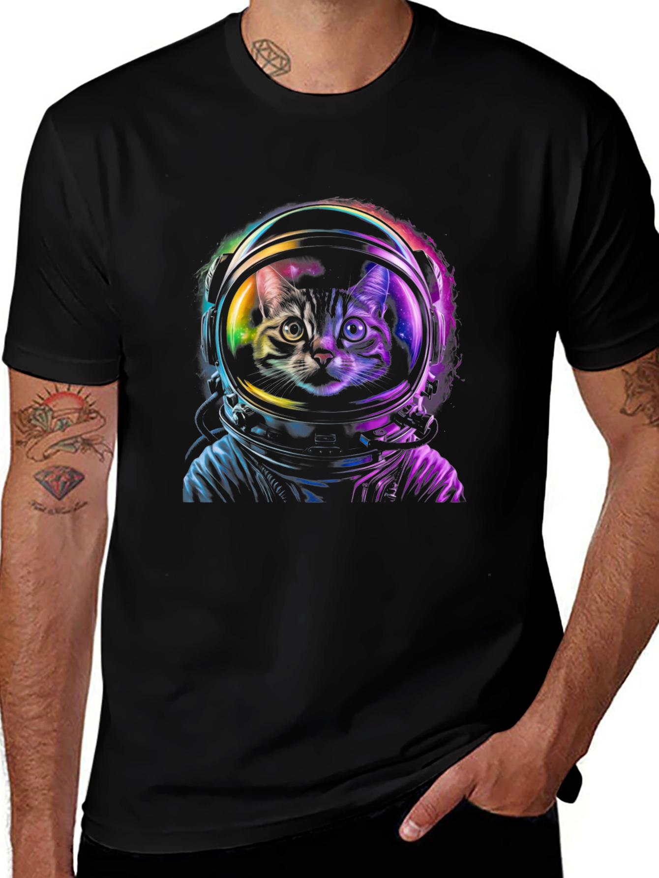 Variant 28 of Astronaut Cat Graphic Black T-Shirt