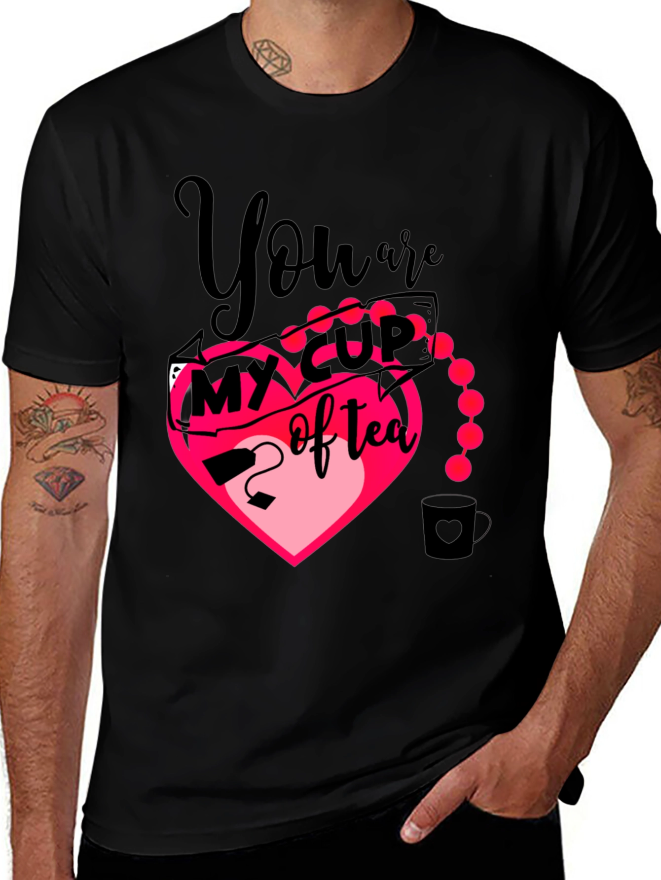 Black My Cup of Tea Heart Graphic T-Shirt main image