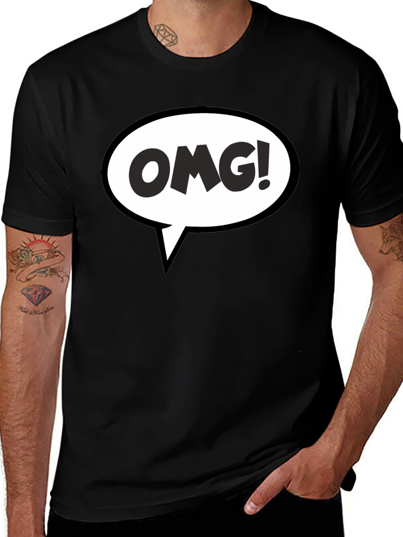 Variant 3 of OMG! Speech Bubble Graphic Tee - Black Cotton T-Shirt