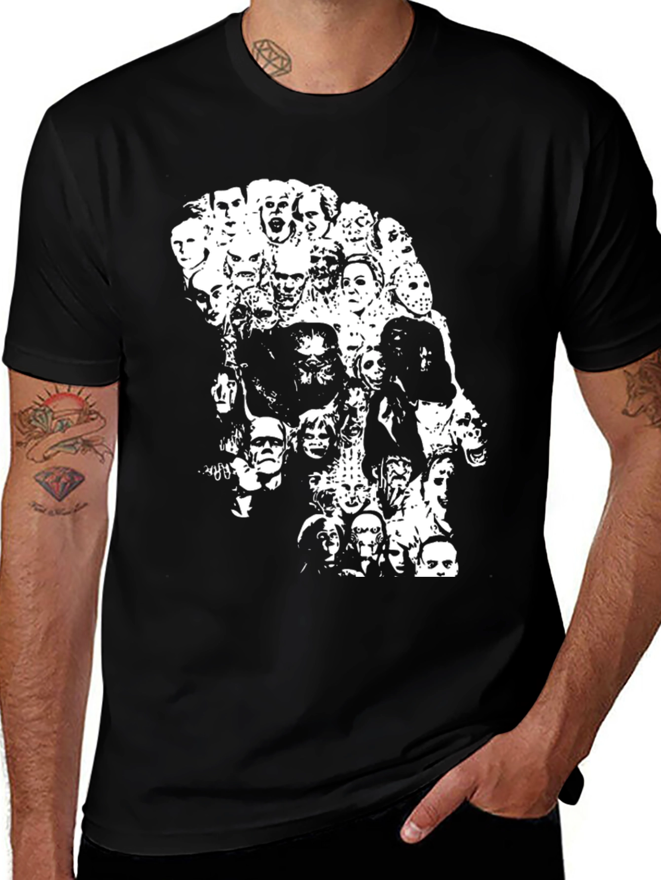 Variant 23 of Horror Movie Character Collage Black T-Shirt