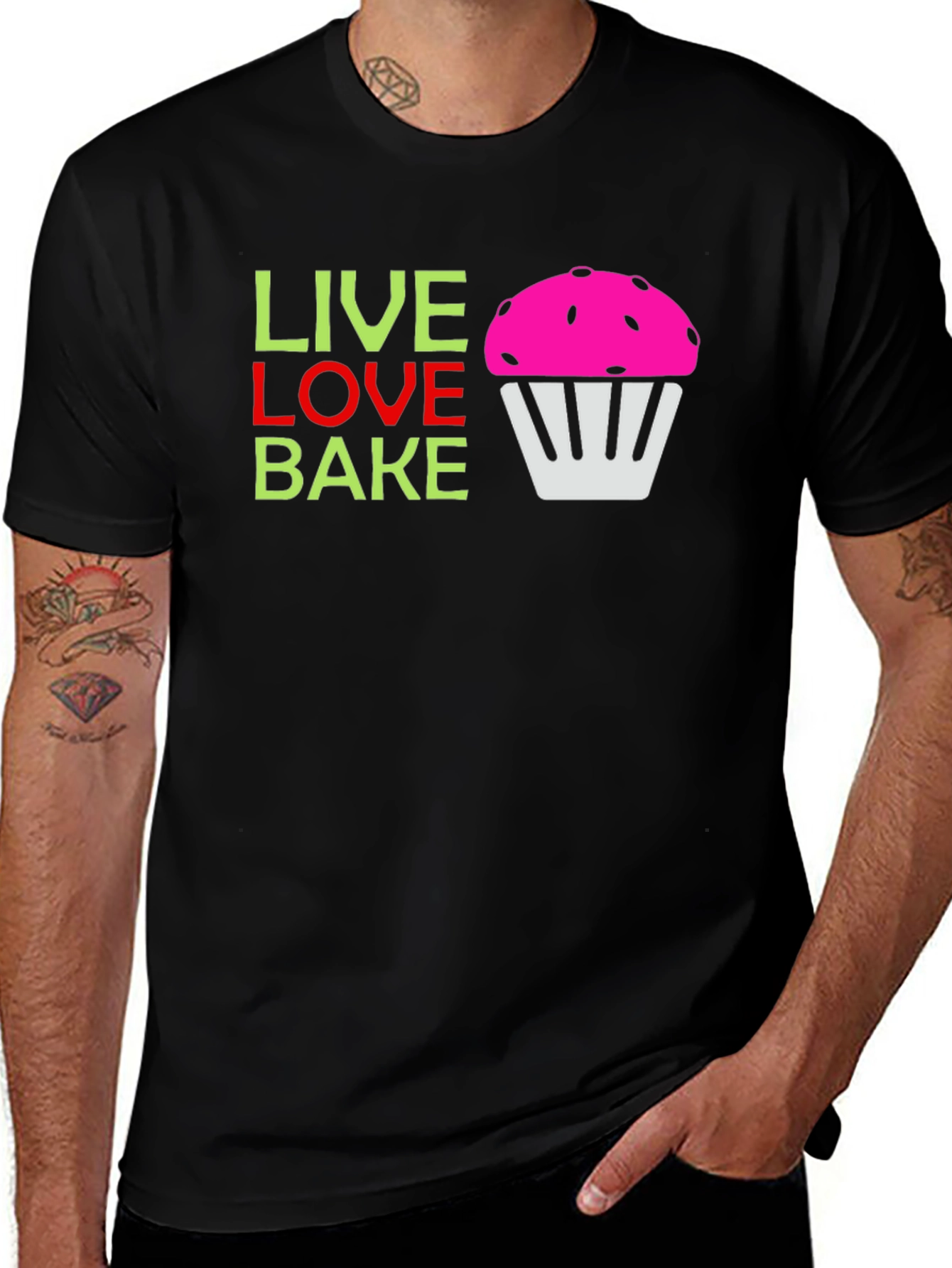 Variant 14 of Live Love Bake Graphic Tee - Men's Black T-Shirt
