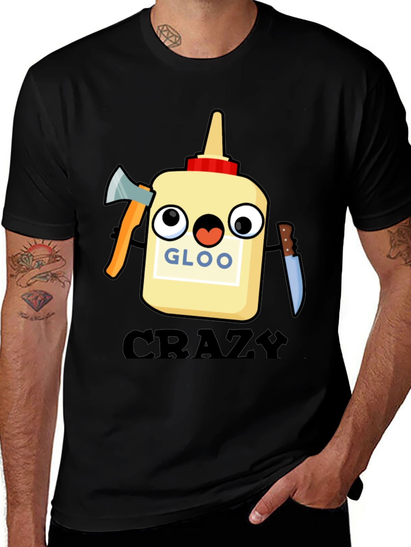Variant 24 of Crazy Gloo T-Shirt - Axe & Knife Graphic Tee