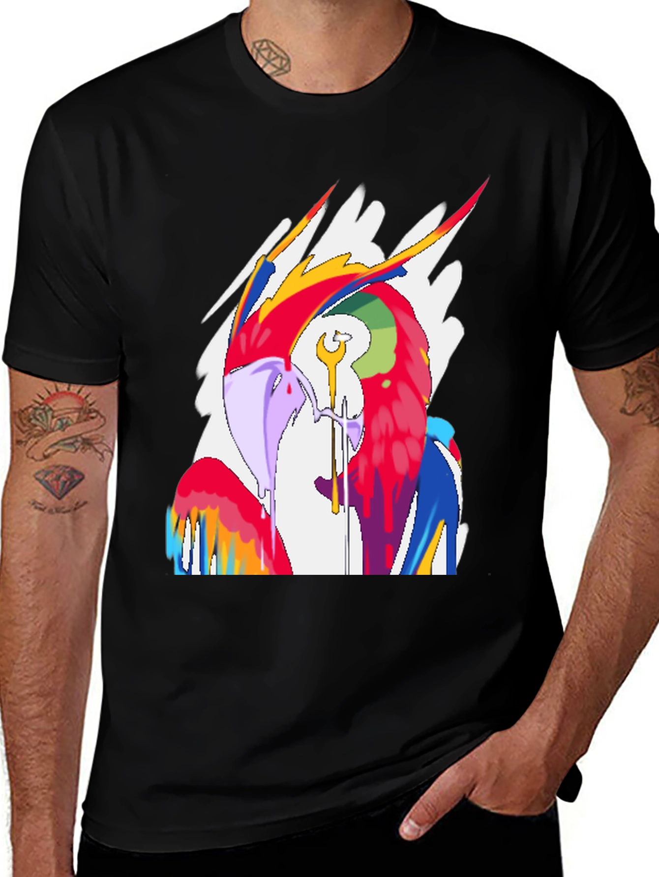 Variant 23 of Vivid Parrot Graphic Black T-Shirt