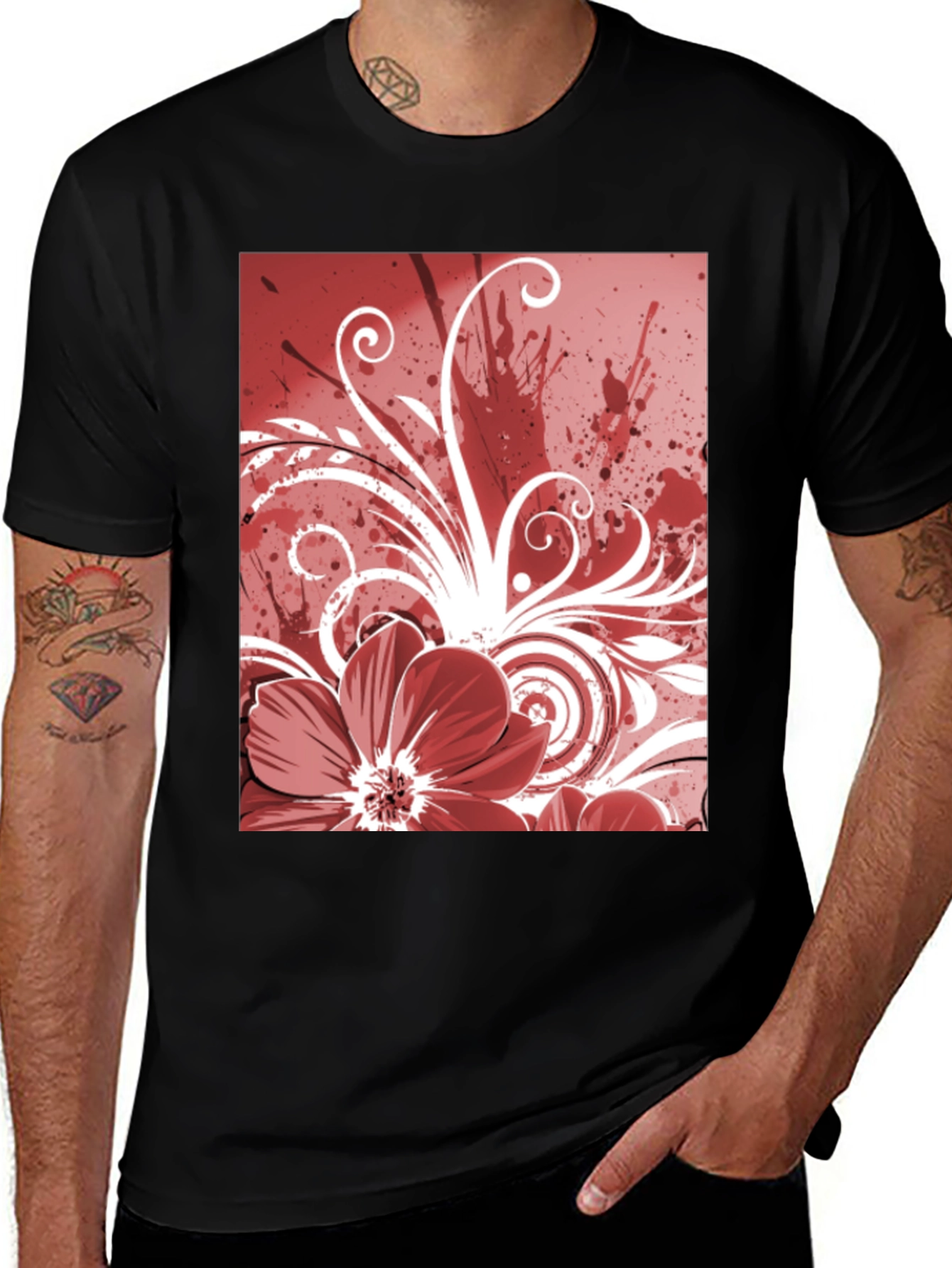 Variant 30 of Floral Graphic Print T-Shirt - Black