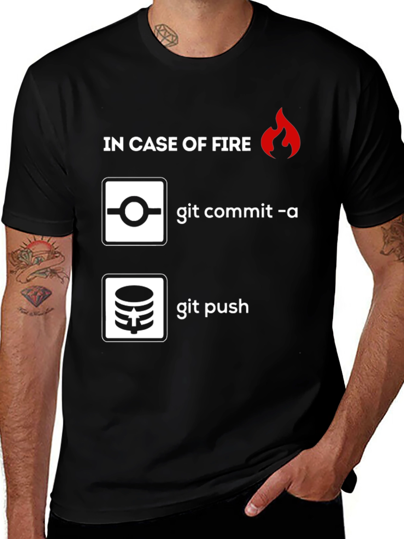 Black Funny Programmer T-Shirt: In Case of Fire Git Commit & Push main image