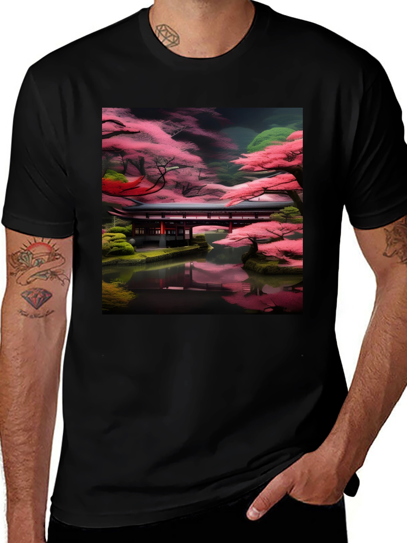 Japanese Garden Bridge T-Shirt - Black