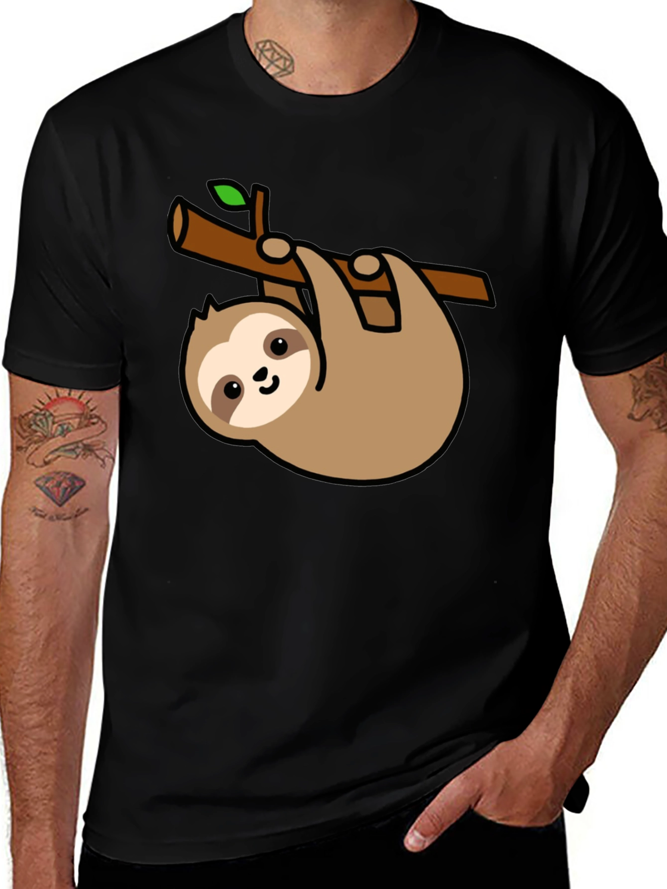Variant 14 of Cute Sloth Hanging on Branch Black T-Shirt