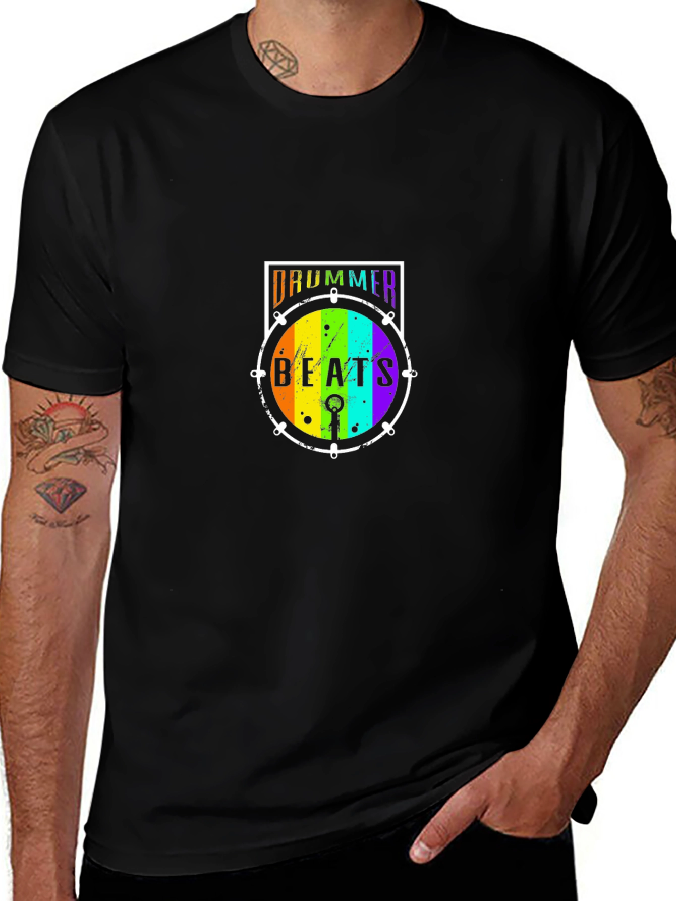 Drummer Beats Rainbow Drum Graphic T-Shirt