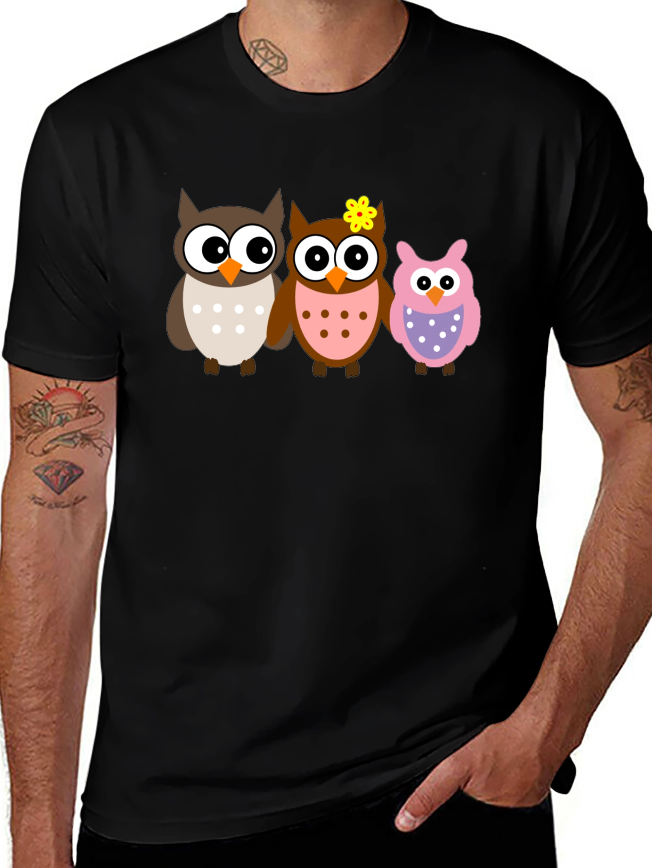 Variant 11 of Cute Owl Family Black T-Shirt