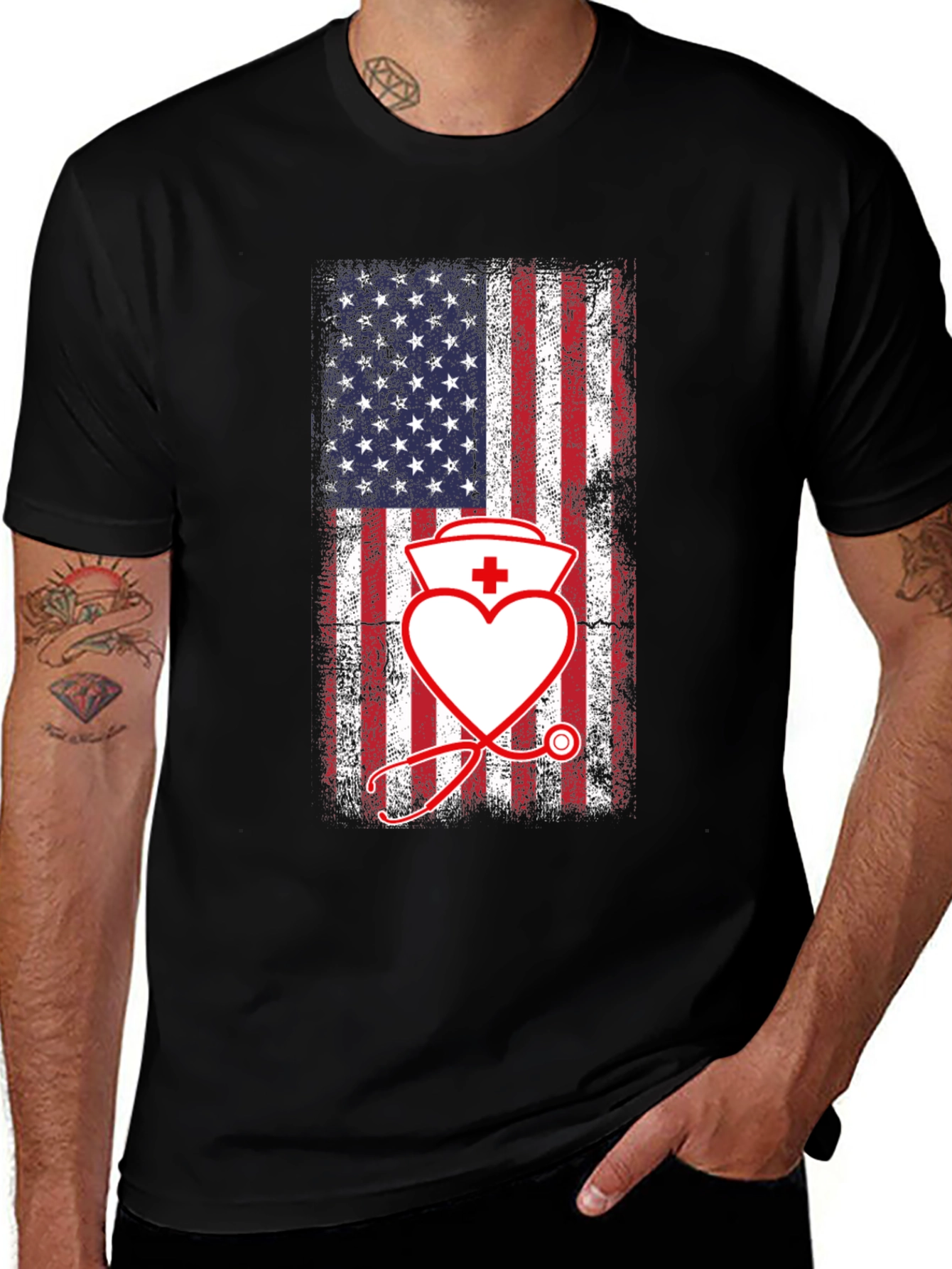 Variant 20 of Nurse American Flag T-Shirt - Patriotic Medical Tee