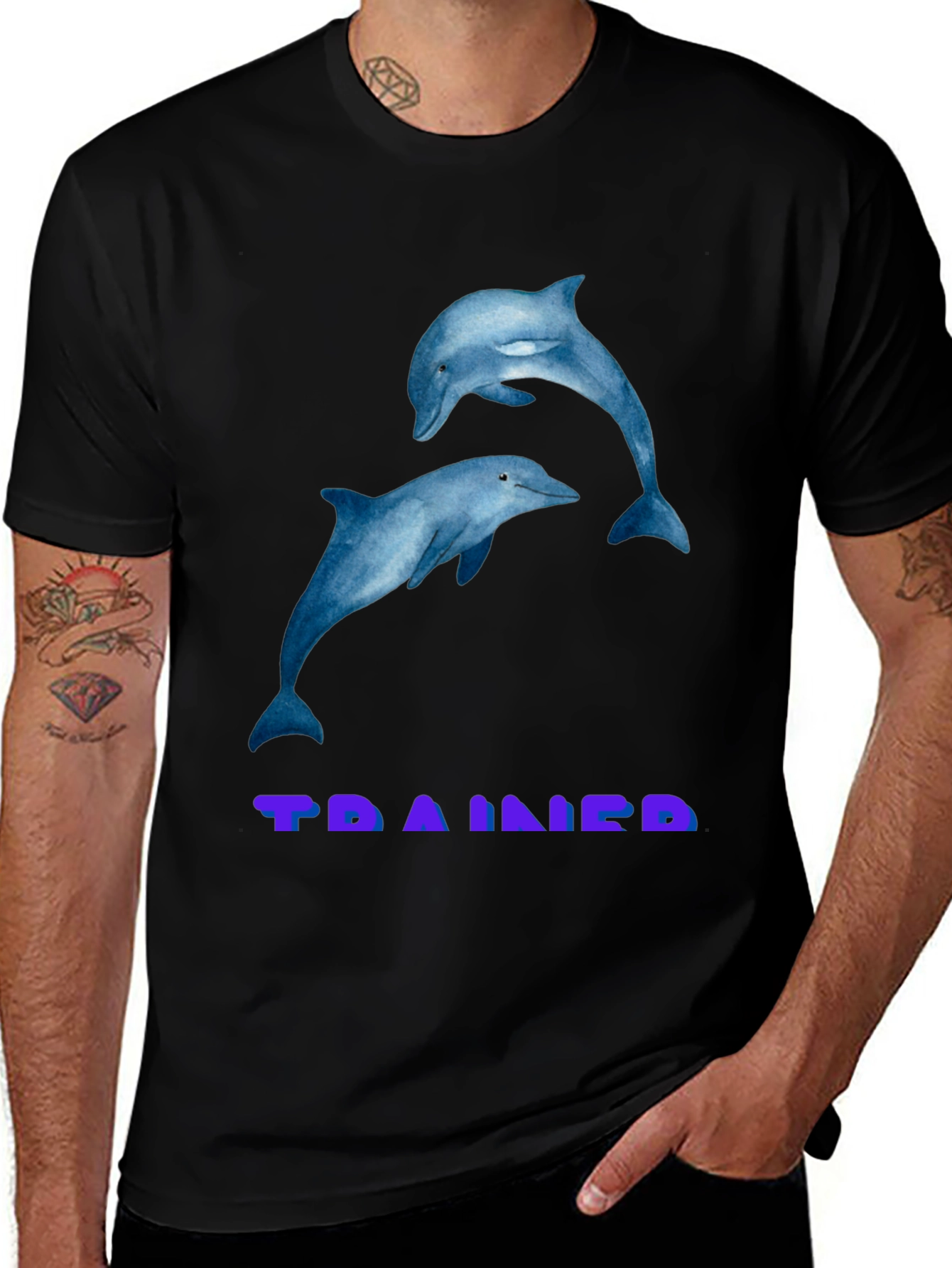 Variant 26 of Dolphin Graphic T-Shirt - 'TRAINED' Black Tee