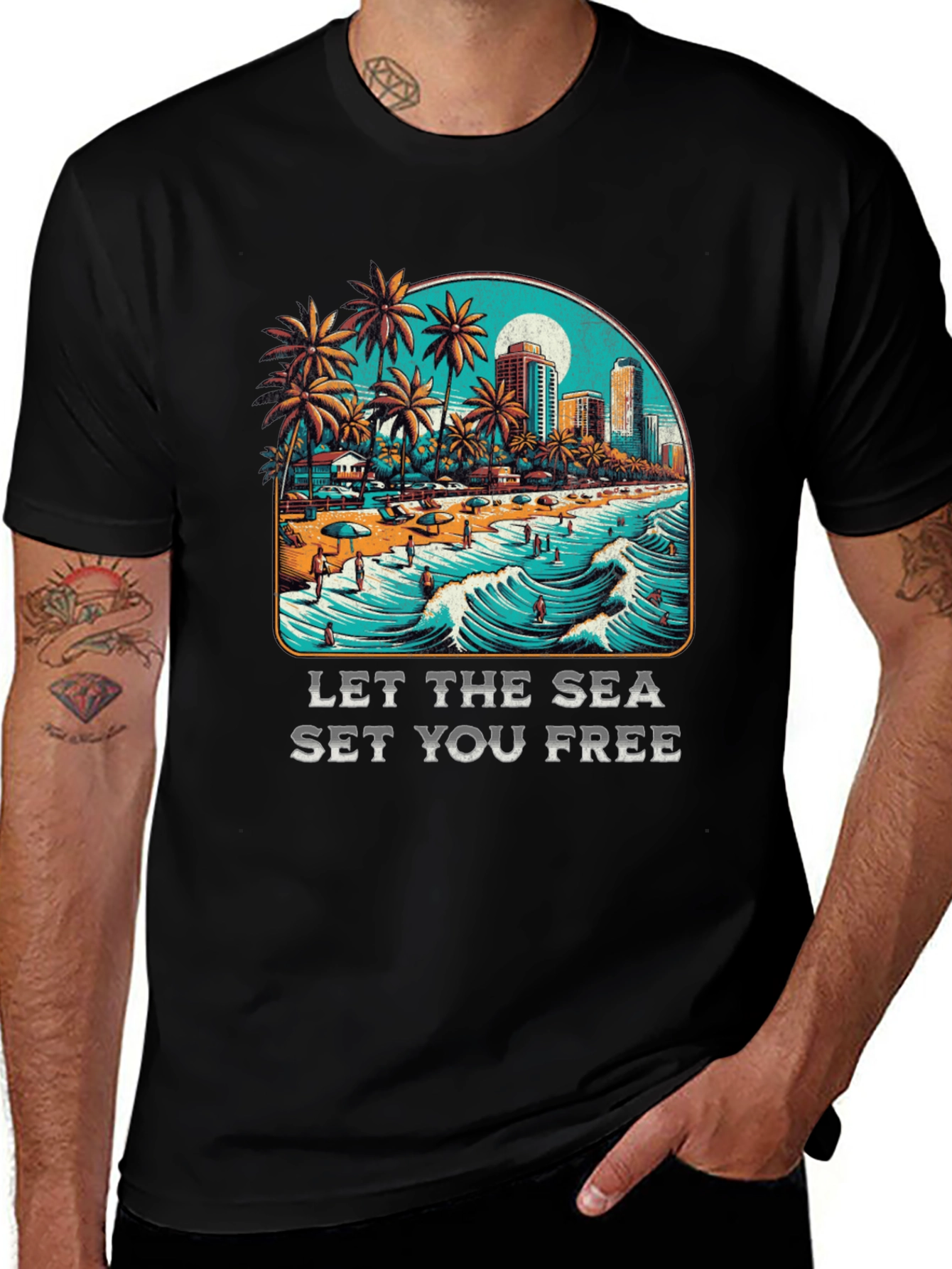 Variant 8 of Let the Sea Set You Free Black Graphic Tee