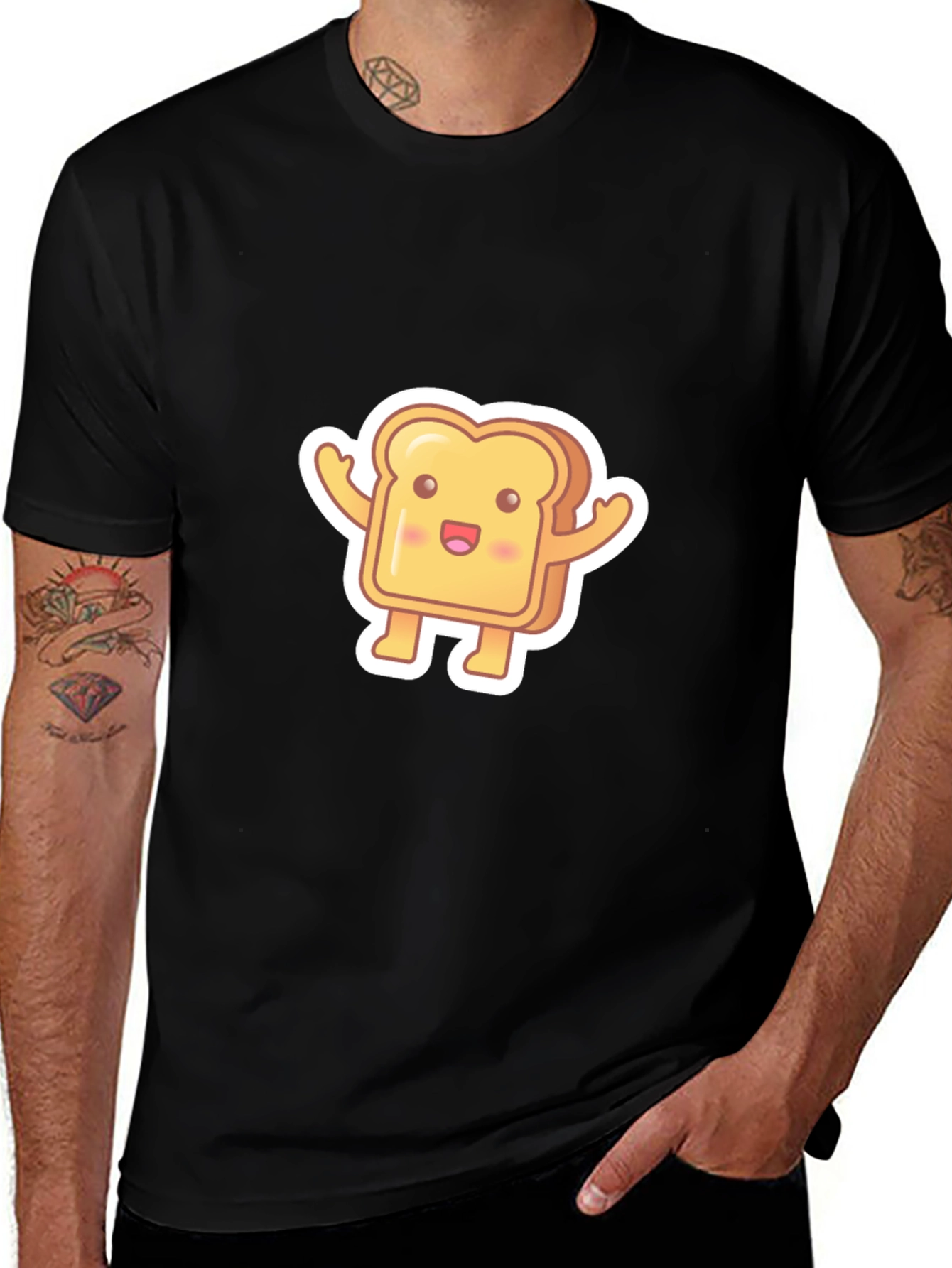 Variant 17 of Cute Toast Cartoon Black T-Shirt