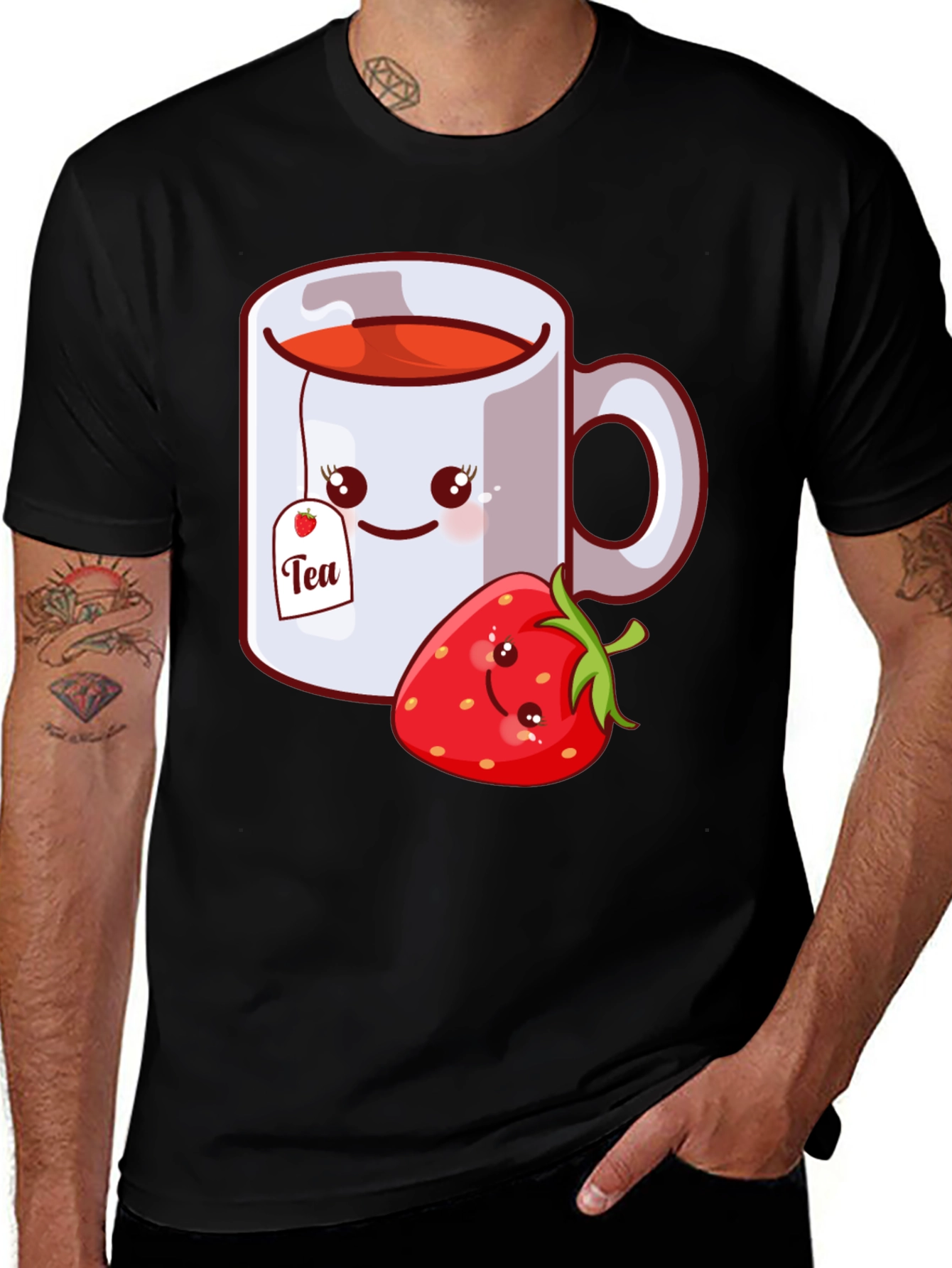 Variant 13 of Cute Cartoon Tea and Strawberry Graphic T-Shirt