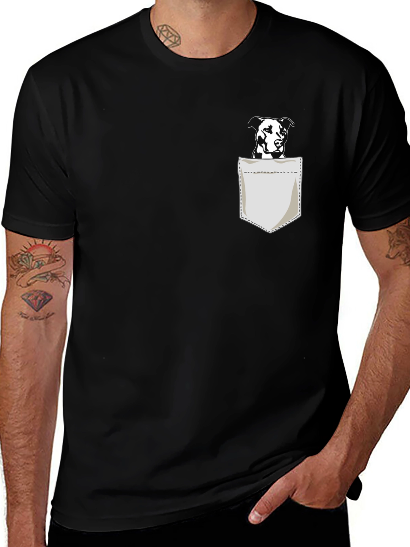 Variant 3 of Dog in Pocket T-Shirt - Men's Black Tee