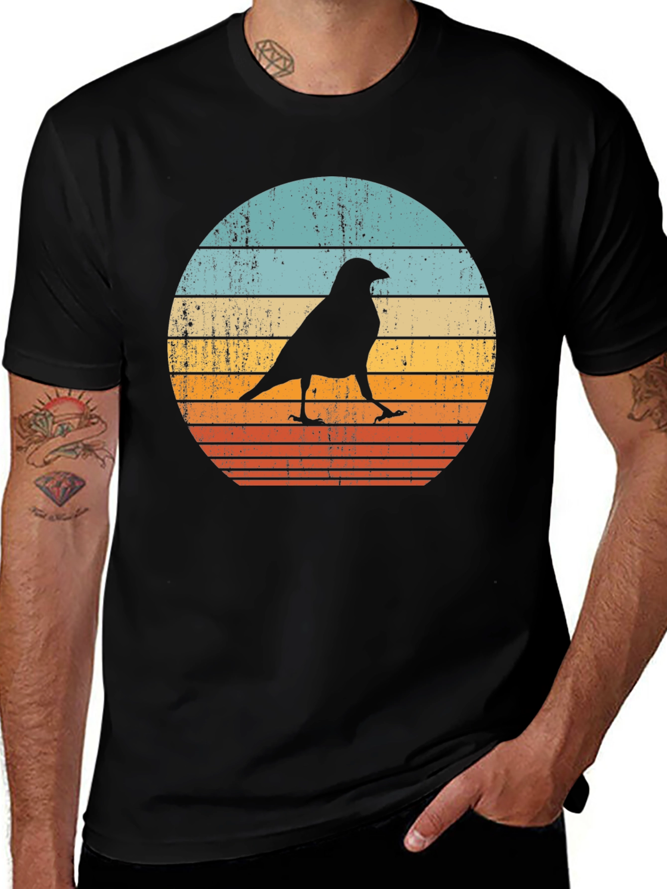 Variant 27 of Retro Crow Sunset T-Shirt - Black