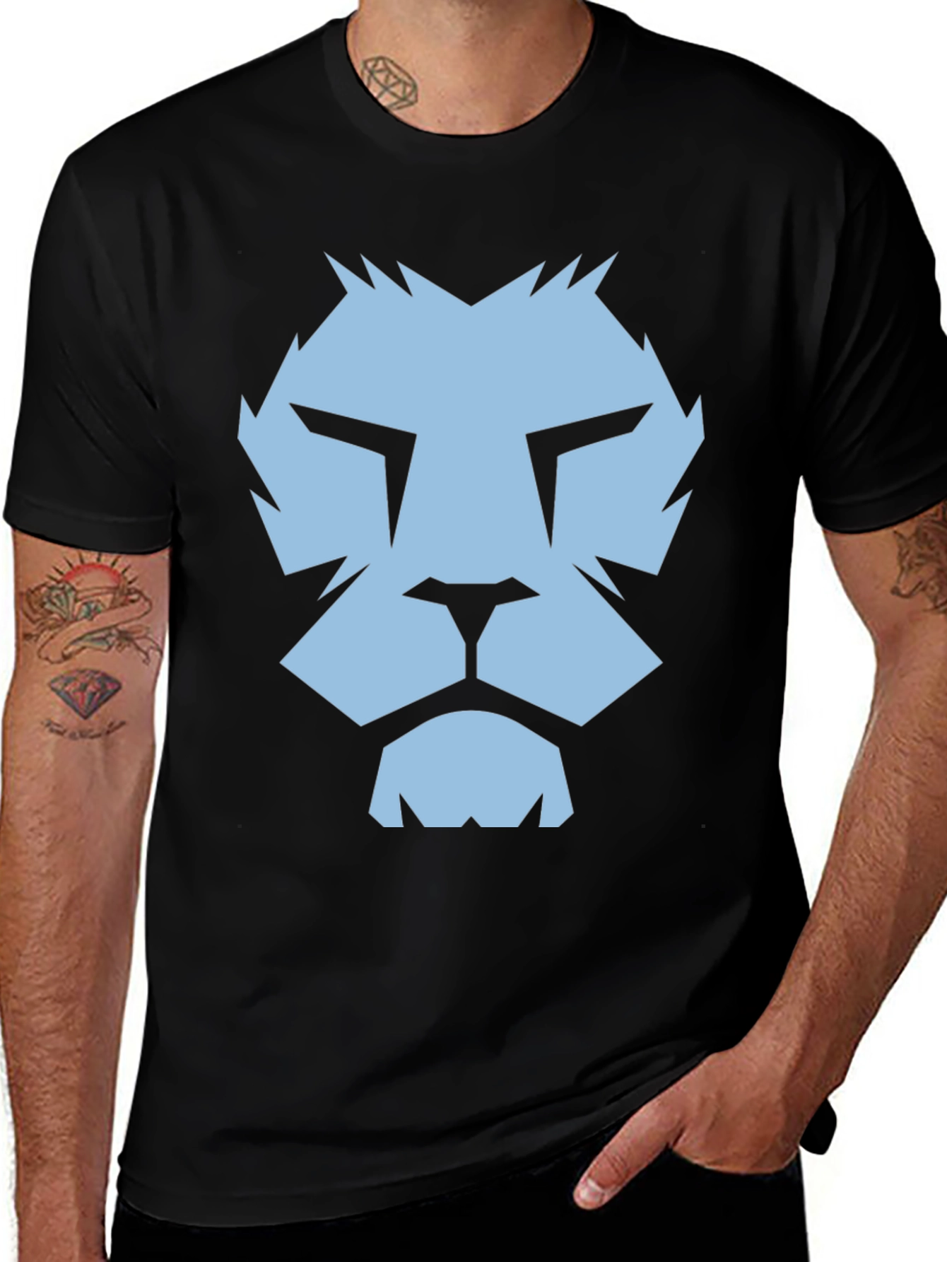 Variant 12 of Geometric Lion Graphic Tee - Black Cotton T-Shirt