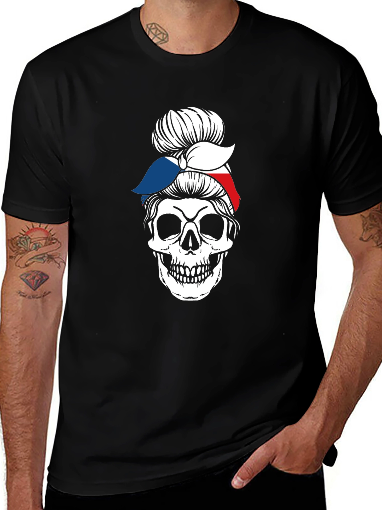 Variant 29 of Skull Messy Bun Bandana Graphic Tee