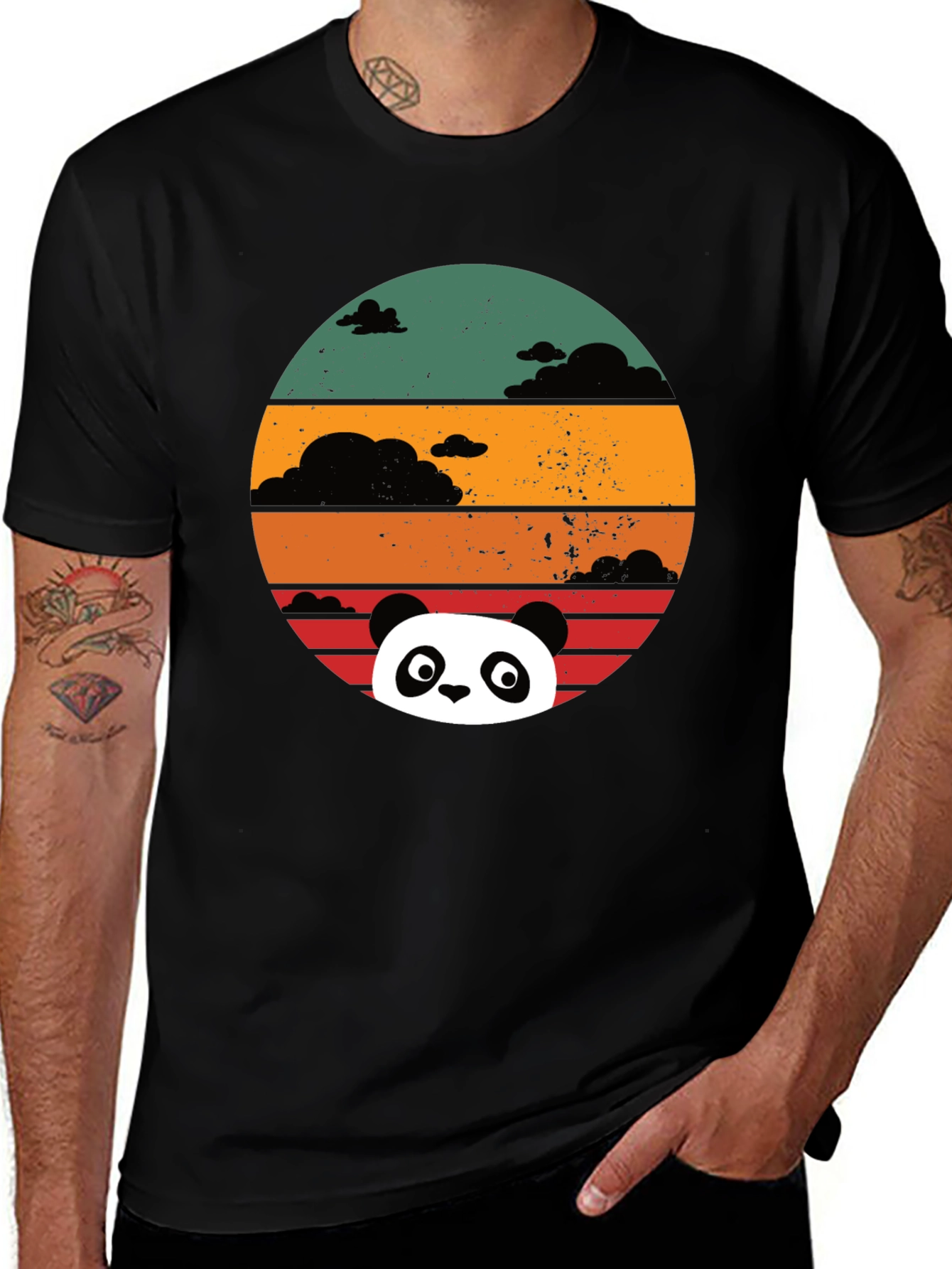 Variant 17 of Panda Sunset Graphic Tee - Retro Style Comfort