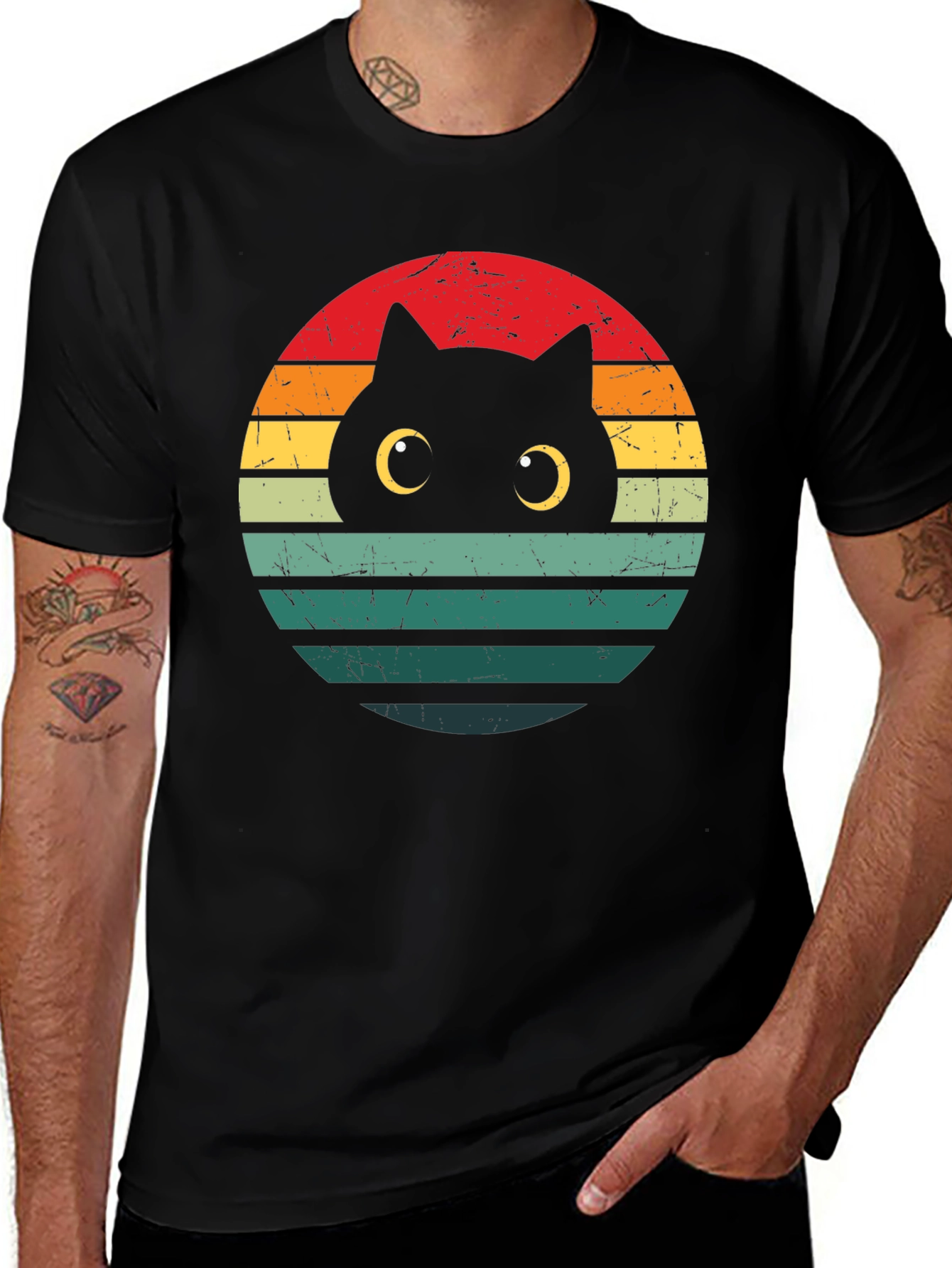 Variant 24 of Retro Cat Sunset T-Shirt - Unique Graphic Tee