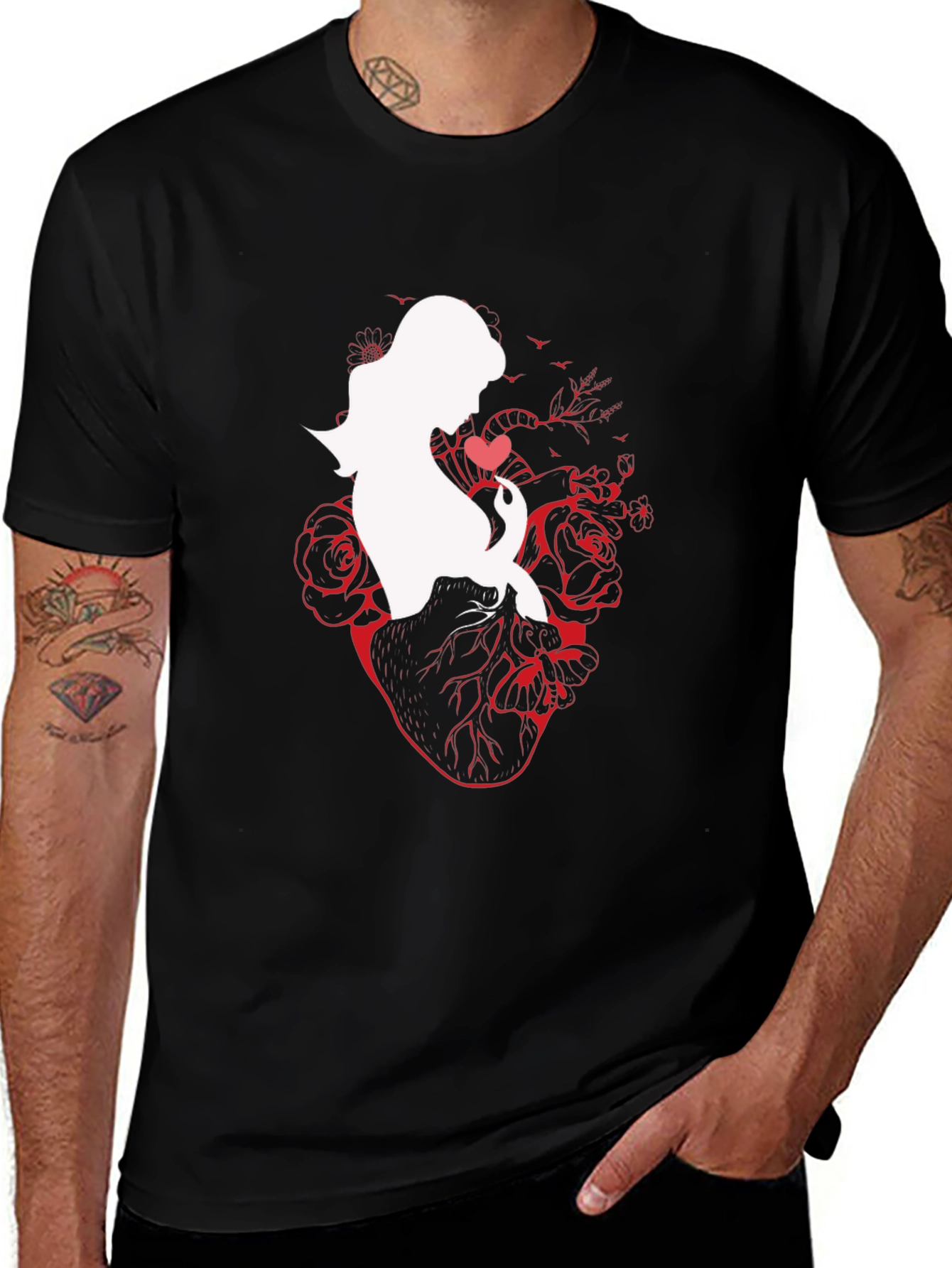 Variant 29 of Anatomical Heart Rose Silhouette Graphic T-Shirt