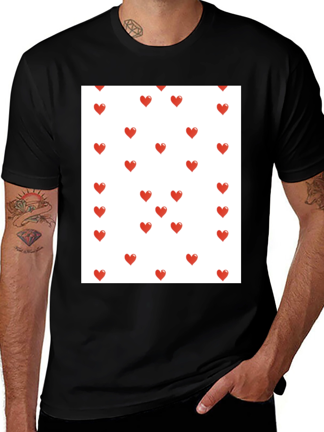 Heart Print T-Shirt - Casual Black Tee