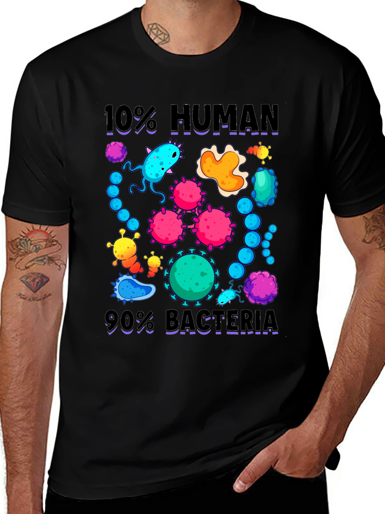 Black 10% Human 90% Bacteria Graphic T-Shirt main image