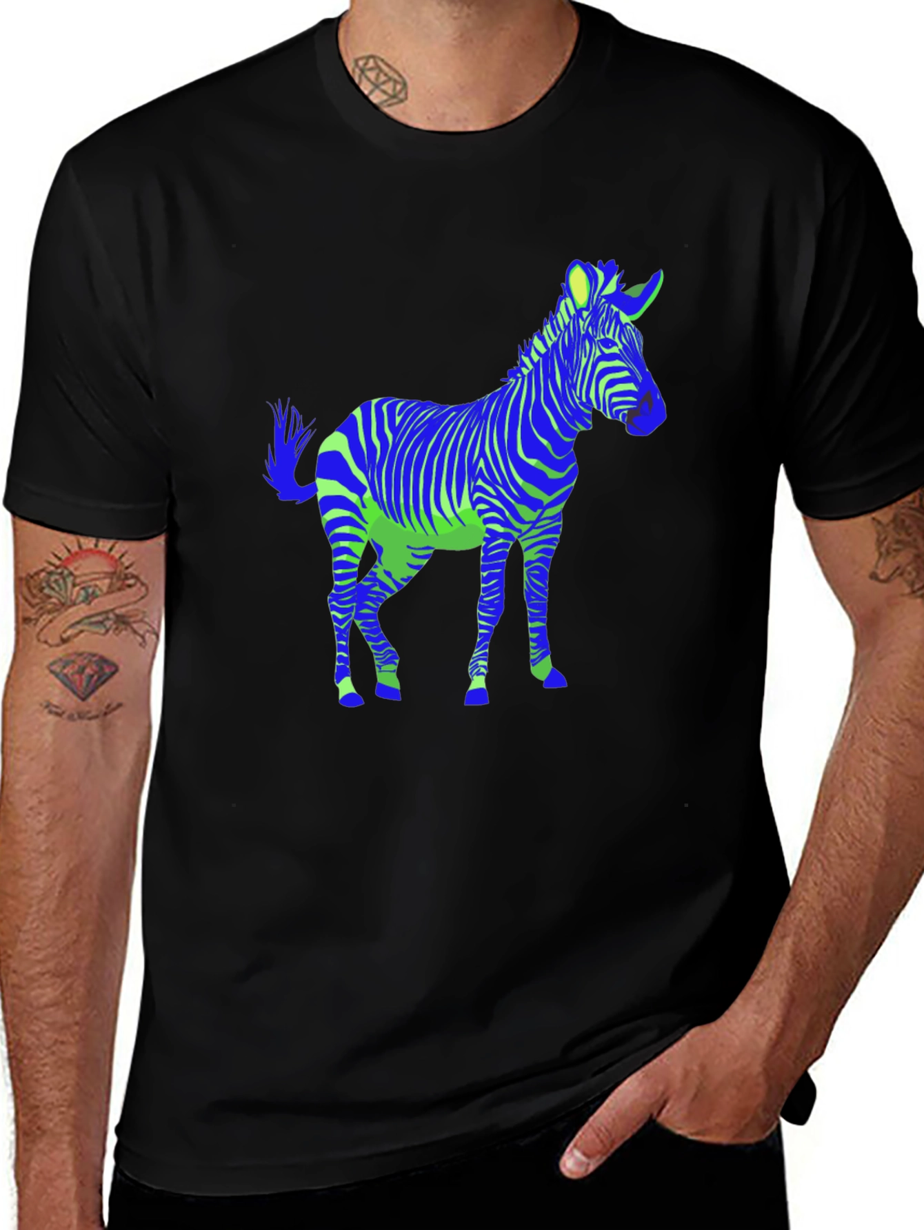 Variant 5 of Zebra Print Graphic Tee - Men's Black T-Shirt